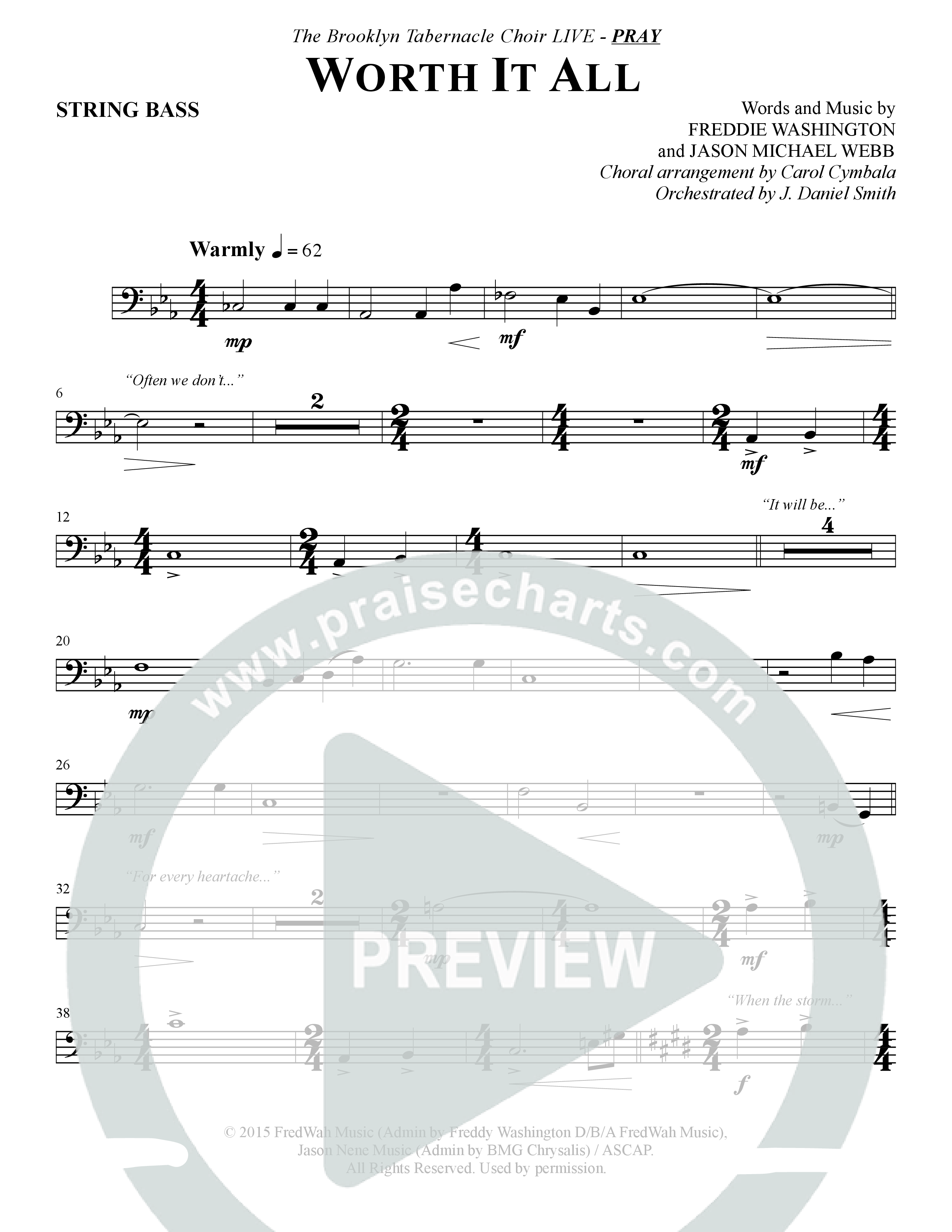 Worth It All (Choral Anthem SATB) String Bass (The Brooklyn Tabernacle Choir / Arr. Carol Cymbala / Orch. J. Daniel Smith)
