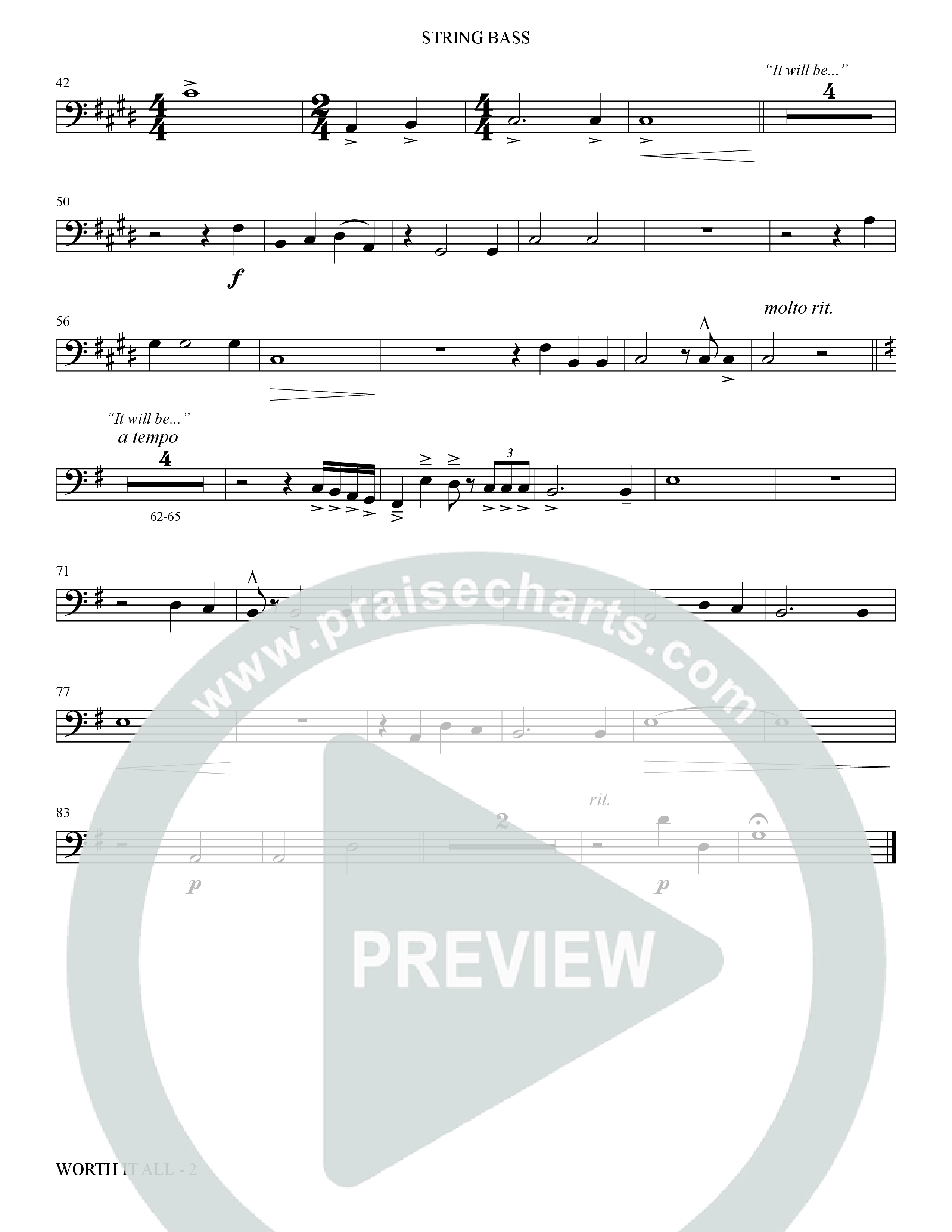 Worth It All (Choral Anthem SATB) String Bass (The Brooklyn Tabernacle Choir / Arr. Carol Cymbala / Orch. J. Daniel Smith)