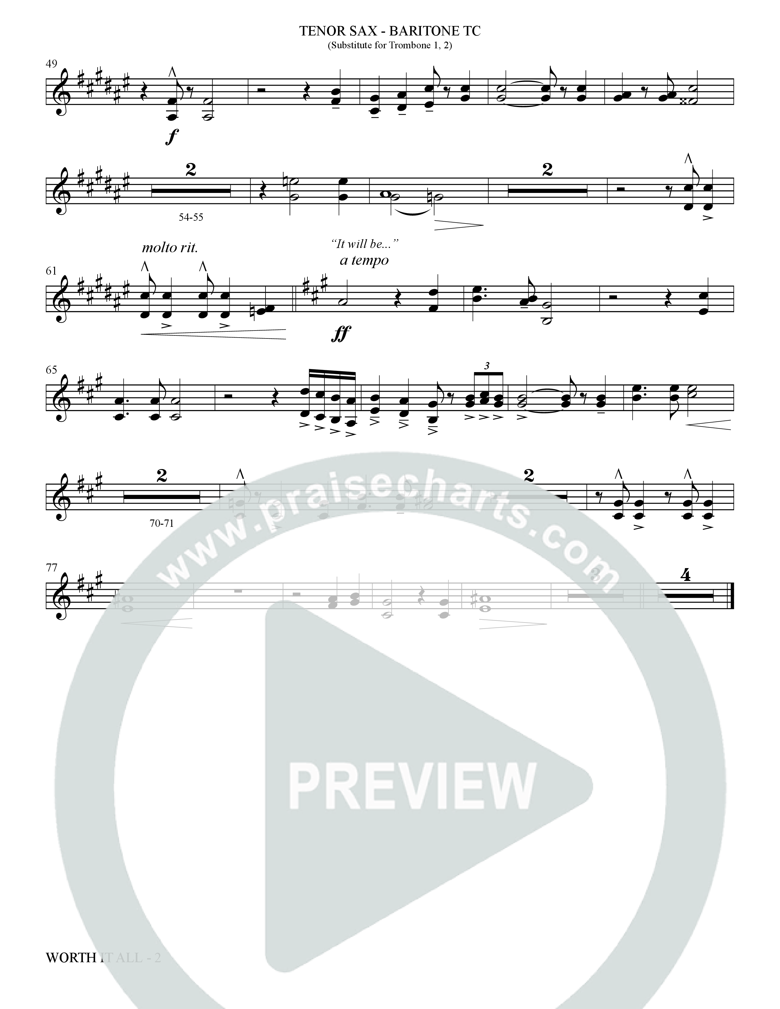 Worth It All (Choral Anthem SATB) Tenor Sax/Baritone T.C. (The Brooklyn Tabernacle Choir / Arr. Carol Cymbala / Orch. J. Daniel Smith)