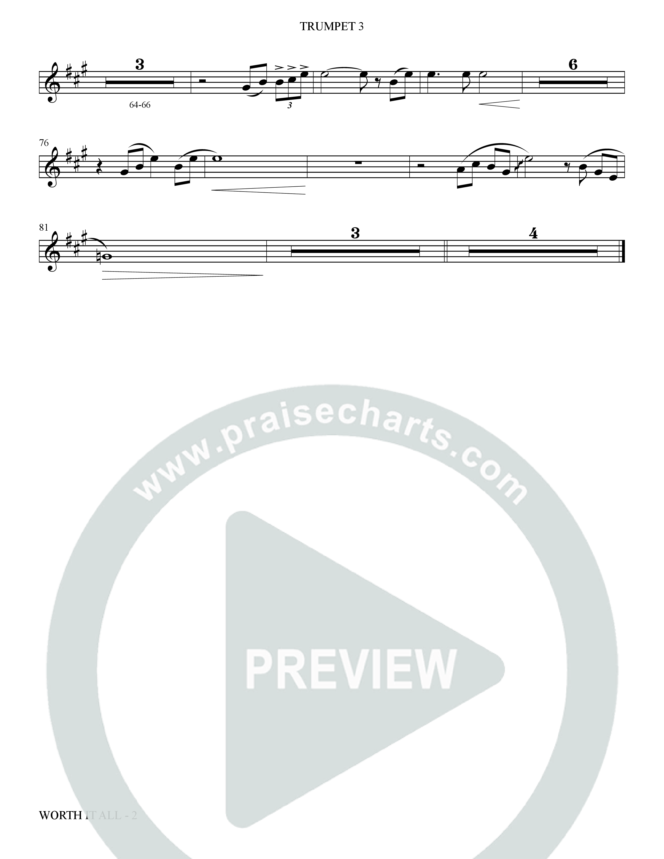 Worth It All (Choral Anthem SATB) Trumpet 3 (The Brooklyn Tabernacle Choir / Arr. Carol Cymbala / Orch. J. Daniel Smith)