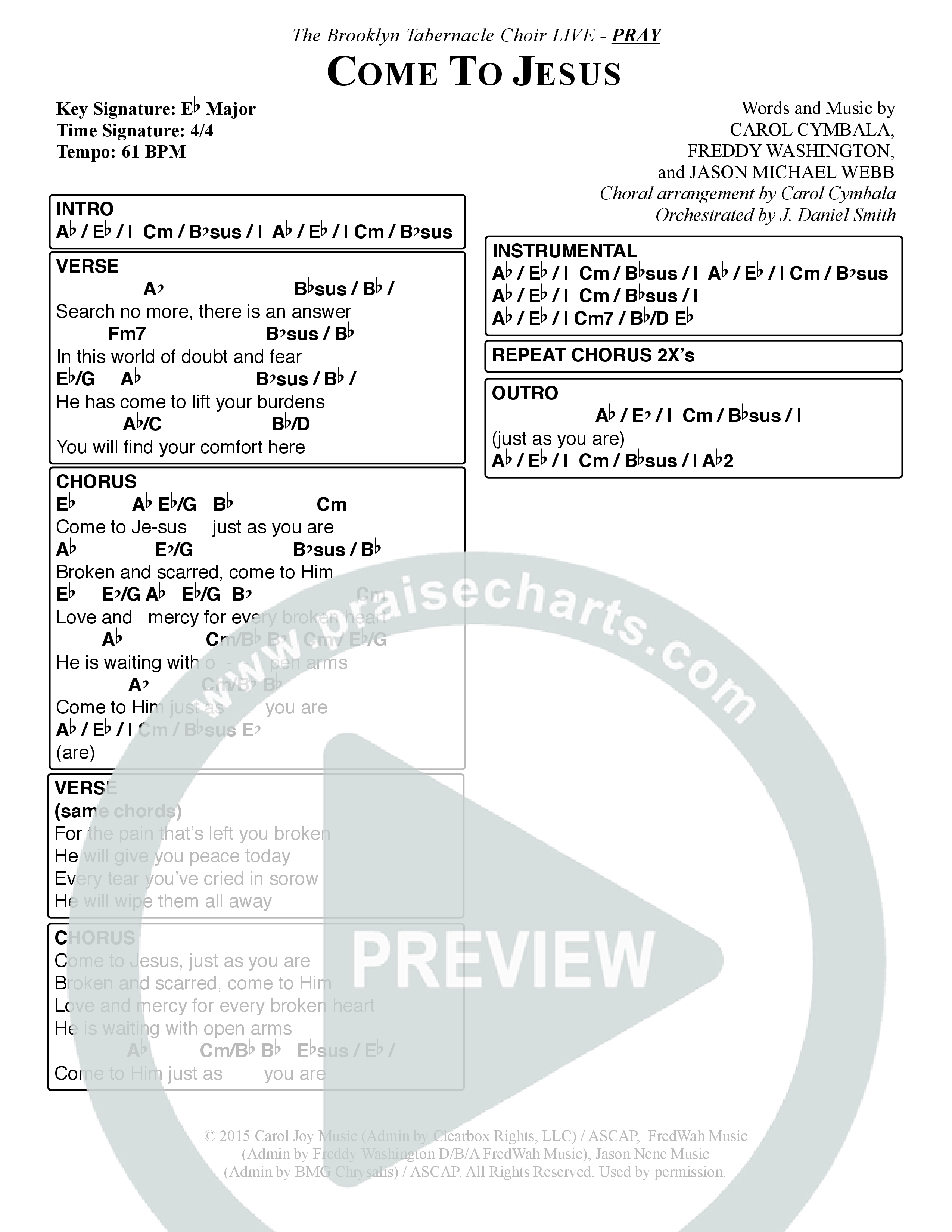 Come To Jesus (Choral Anthem SATB) Chord Chart (The Brooklyn Tabernacle Choir / Arr. Carol Cymbala / Orch. J. Daniel Smith)