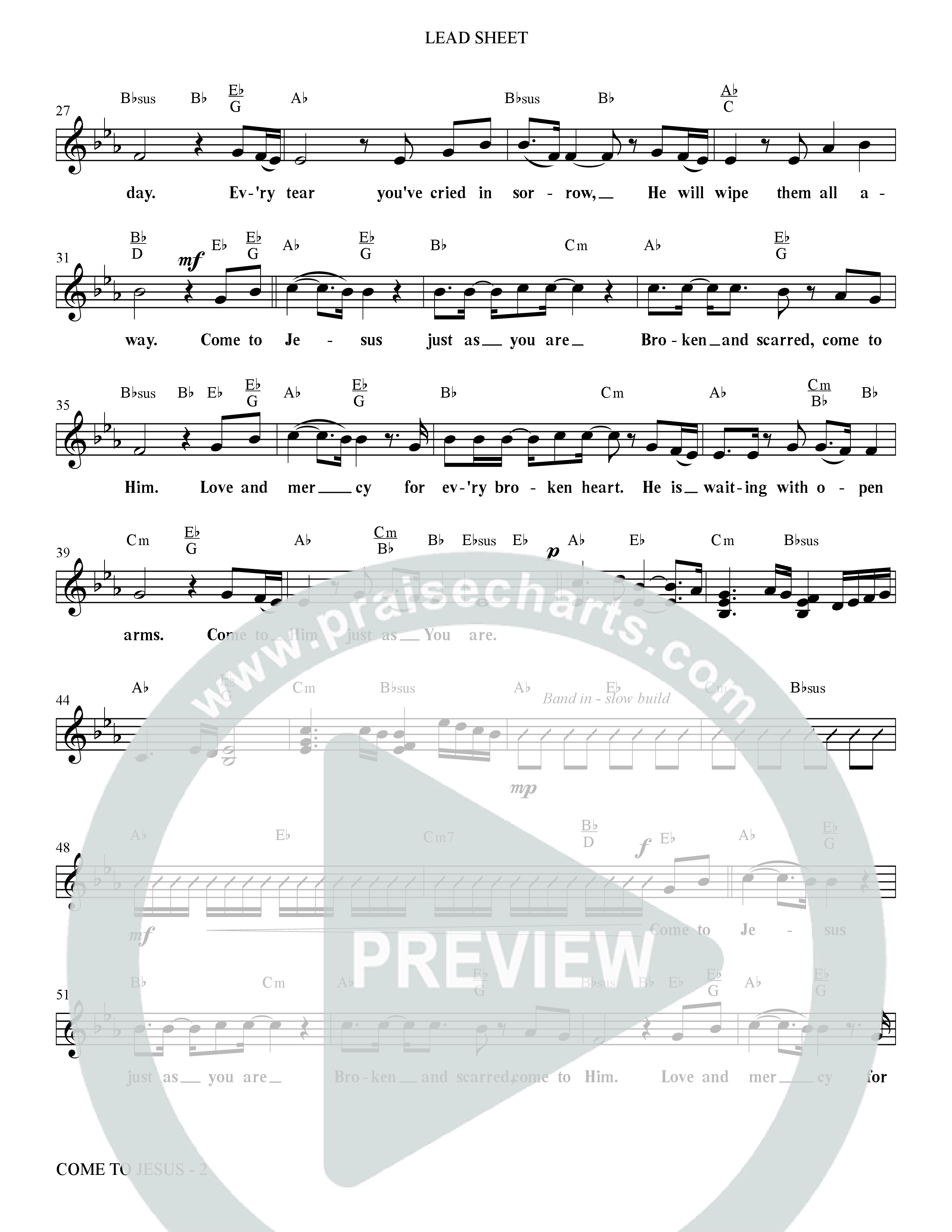 Come To Jesus (Choral Anthem SATB) Lead Sheet (Melody) (The Brooklyn Tabernacle Choir / Arr. Carol Cymbala / Orch. J. Daniel Smith)