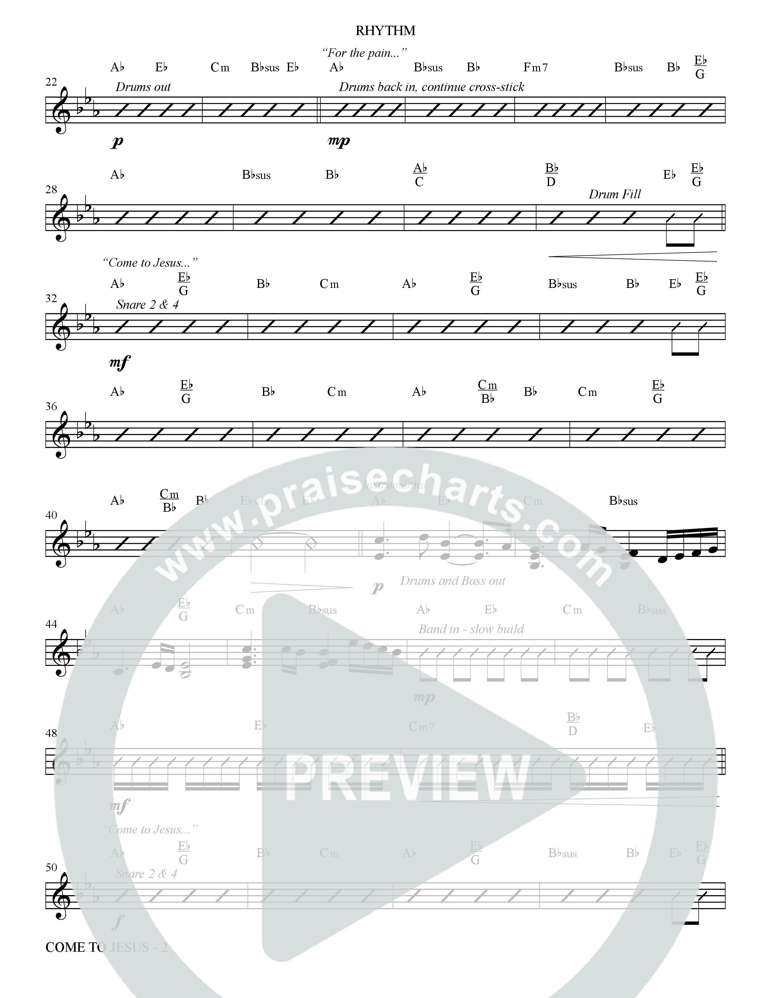 Come To Jesus (Choral Anthem SATB) Rhythm Chart (The Brooklyn Tabernacle Choir / Arr. Carol Cymbala / Orch. J. Daniel Smith)