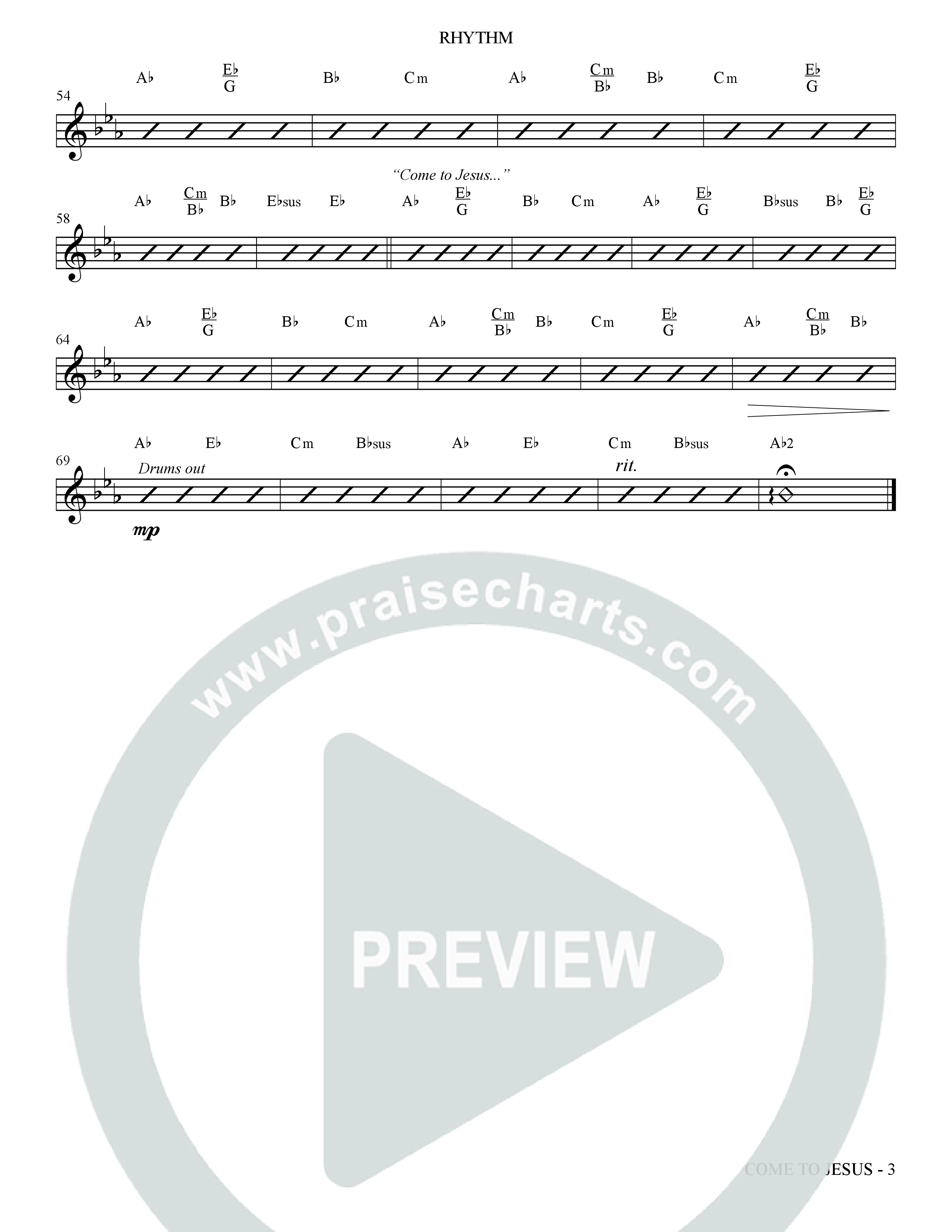 Come To Jesus (Choral Anthem SATB) Rhythm Chart (The Brooklyn Tabernacle Choir / Arr. Carol Cymbala / Orch. J. Daniel Smith)