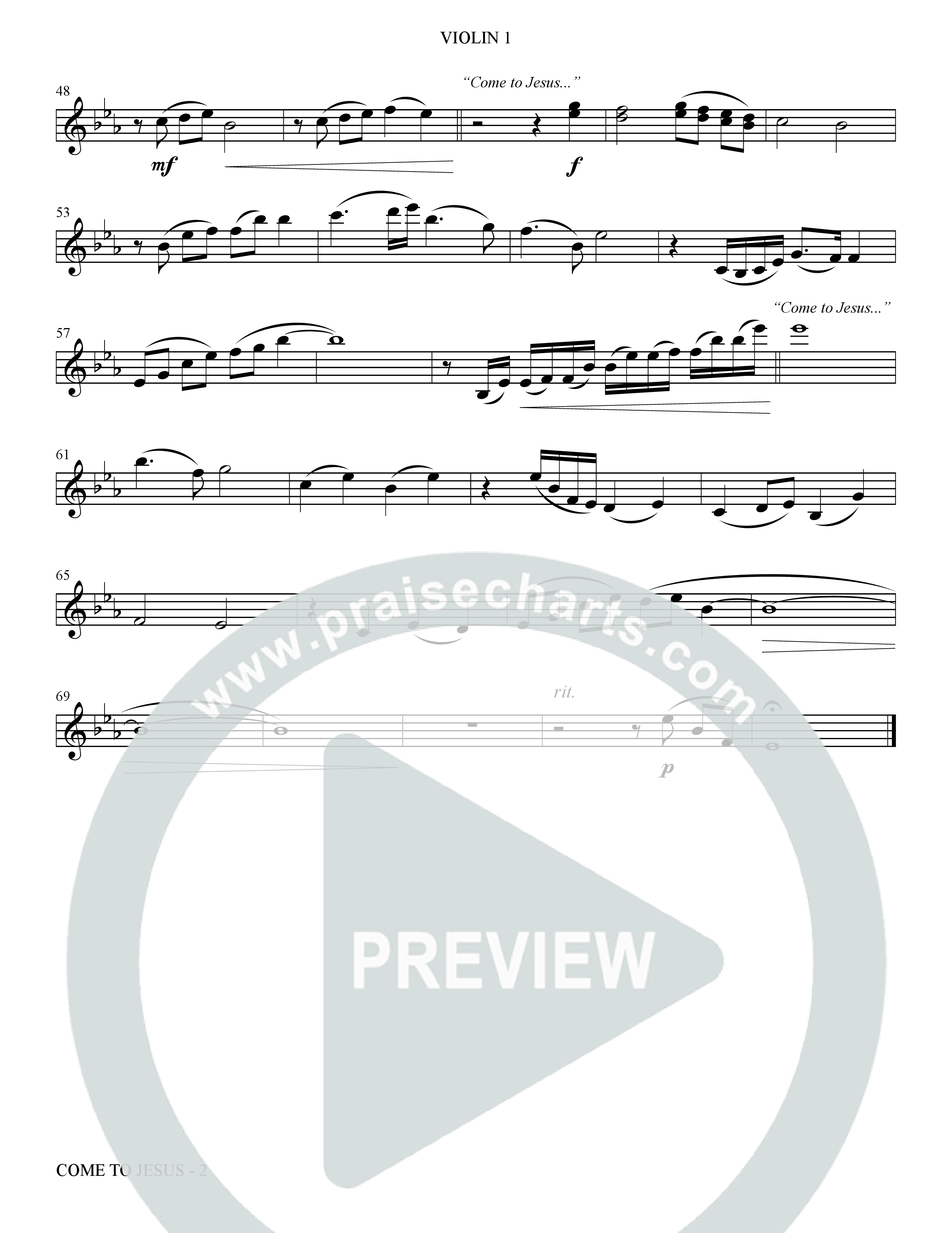 Come To Jesus (Choral Anthem SATB) Violin 1 (The Brooklyn Tabernacle Choir / Arr. Carol Cymbala / Orch. J. Daniel Smith)