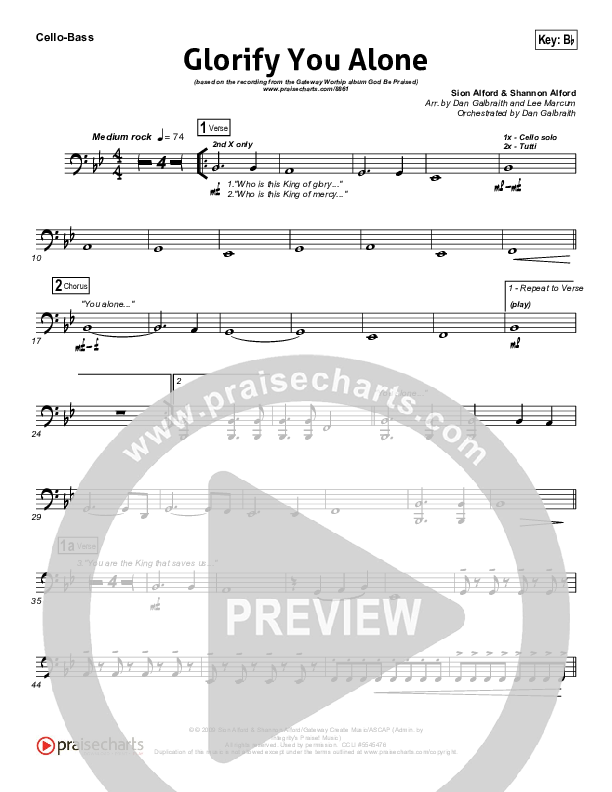 Glorify You Alone Cello/Bass (Gateway Worship)