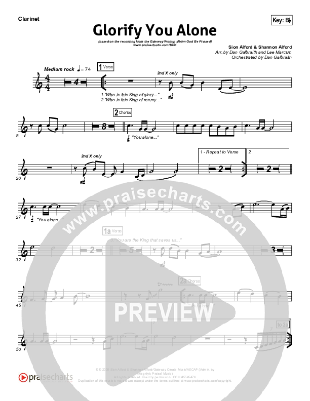 Glorify You Alone Clarinet (Gateway Worship)