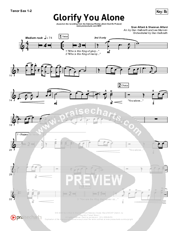 Glorify You Alone Tenor Sax 1/2 (Gateway Worship)