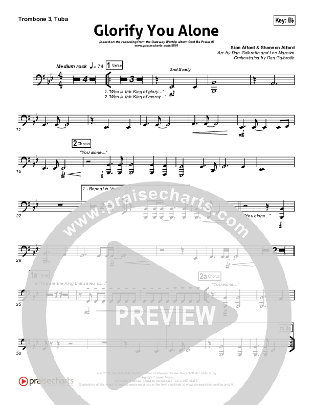 Glorify You Alone Trombone 3/Tuba (Gateway Worship)