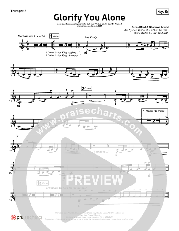 Glorify You Alone Trumpet 3 (Gateway Worship)