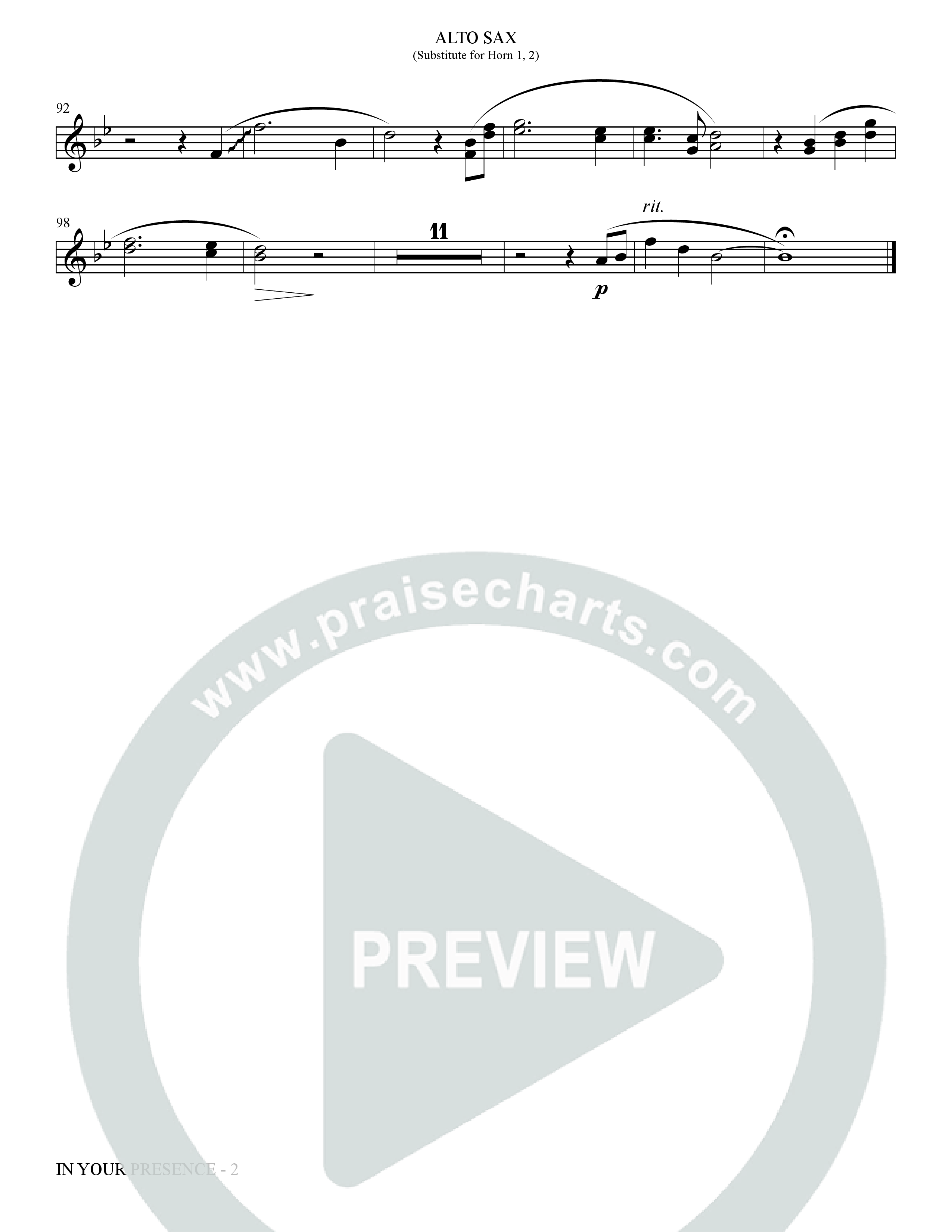 In Your Presence (Choral Anthem SATB) Alto Sax (The Brooklyn Tabernacle Choir / Arr. Carol Cymbala / Orch. Jason Michael Webb)