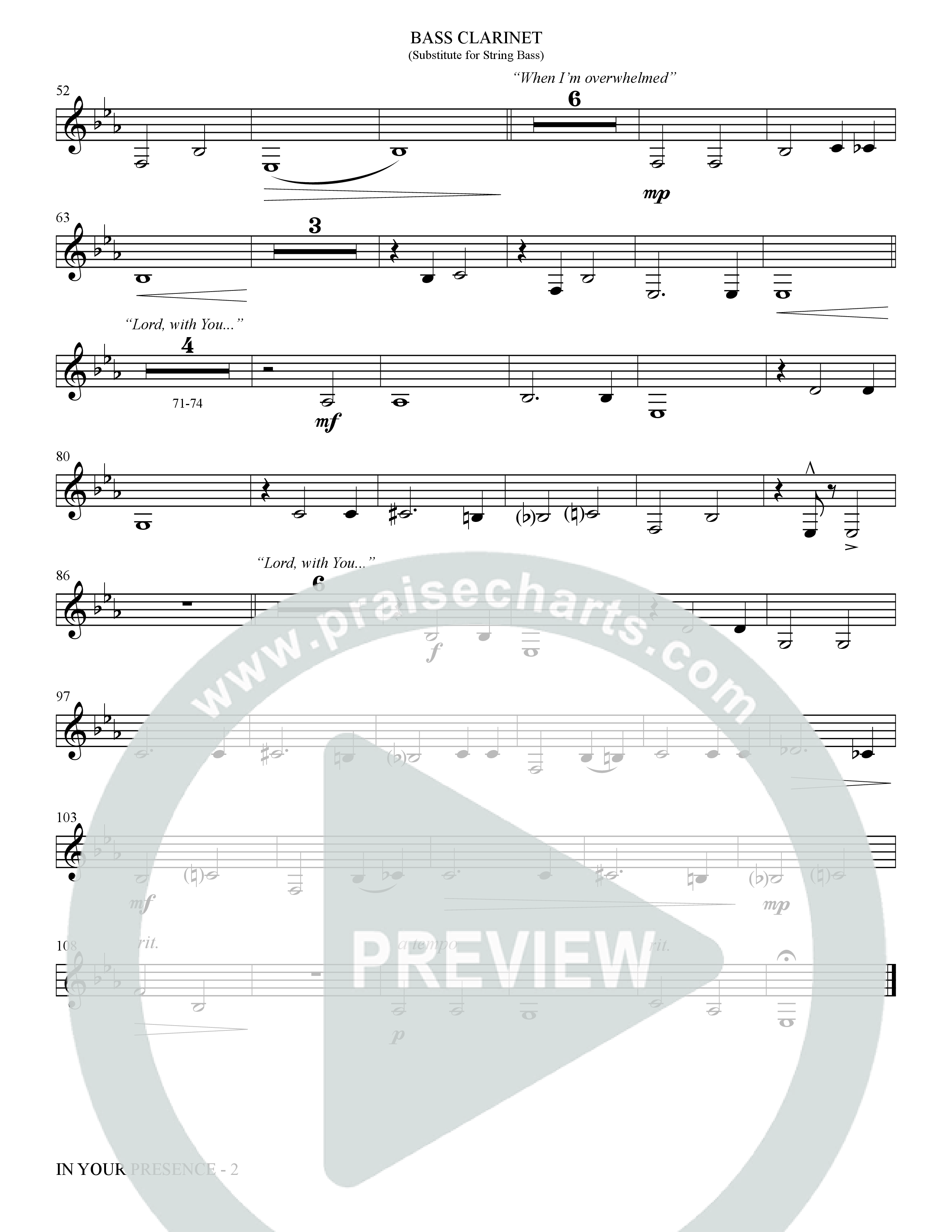 In Your Presence (Choral Anthem SATB) Bass Clarinet (The Brooklyn Tabernacle Choir / Arr. Carol Cymbala / Orch. Jason Michael Webb)