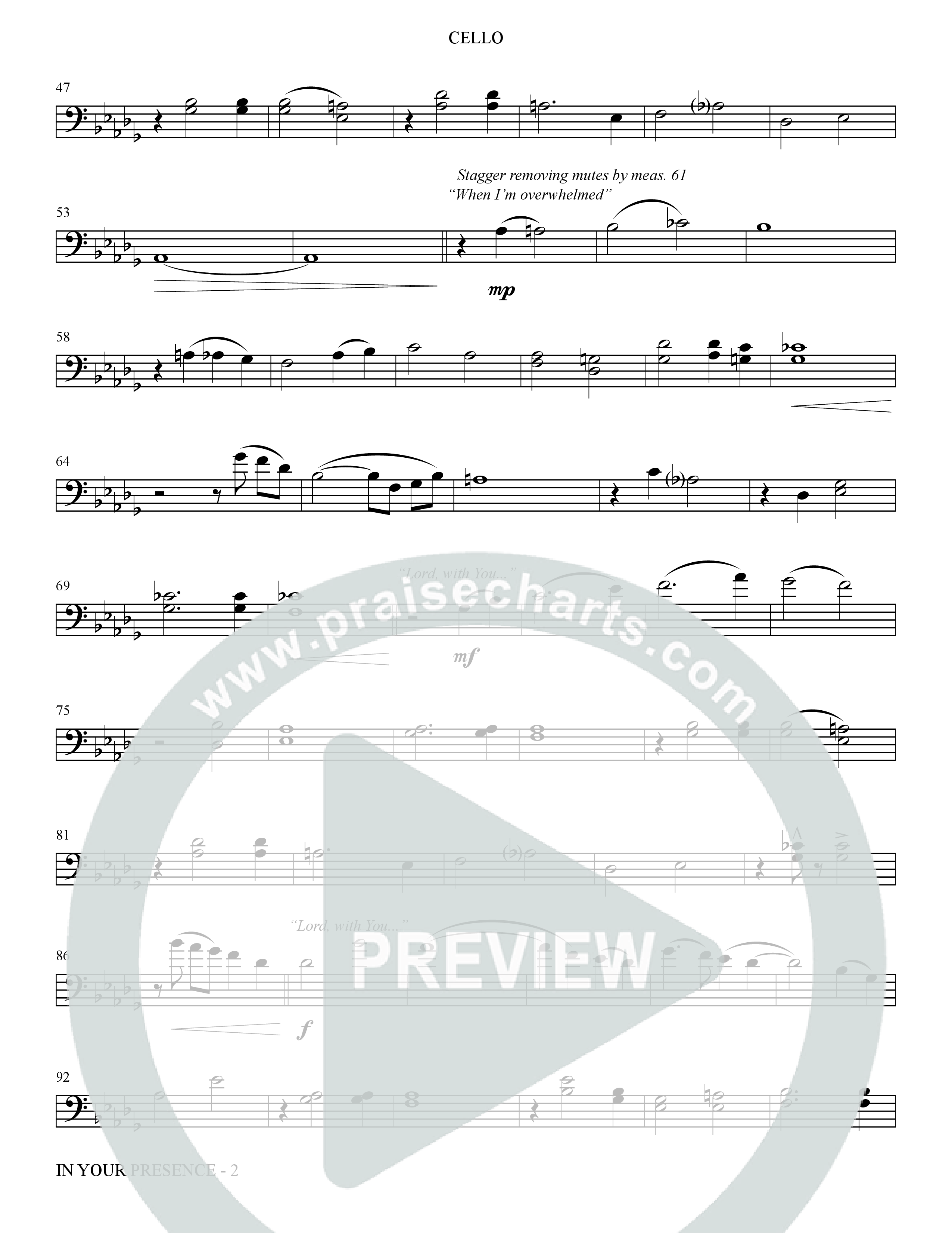 In Your Presence (Choral Anthem SATB) Cello (The Brooklyn Tabernacle Choir / Arr. Carol Cymbala / Orch. Jason Michael Webb)