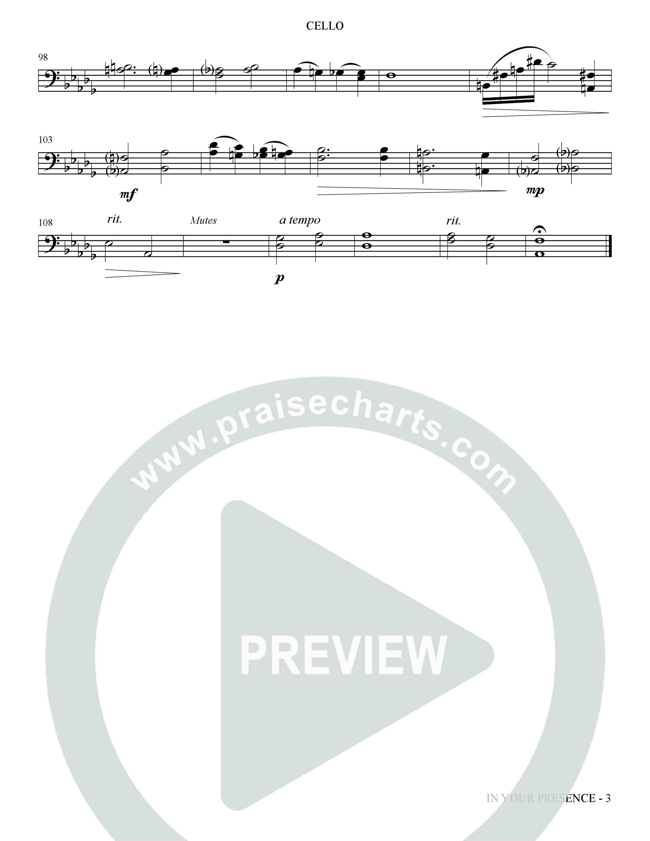 In Your Presence (Choral Anthem SATB) Cello (The Brooklyn Tabernacle Choir / Arr. Carol Cymbala / Orch. Jason Michael Webb)