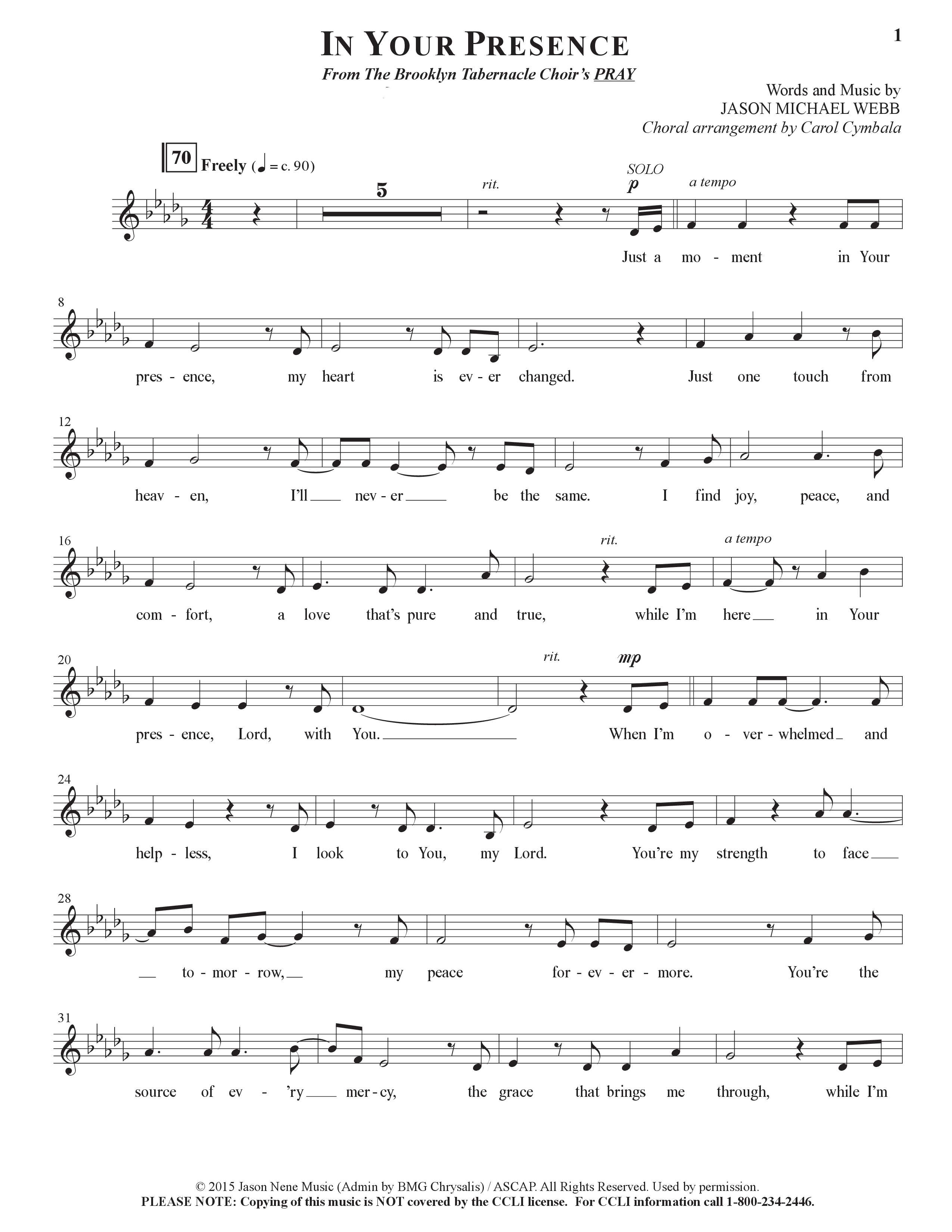 In Your Presence (Choral Anthem SATB) Choir Sheet (SATB) (The Brooklyn Tabernacle Choir / Arr. Carol Cymbala / Orch. Jason Michael Webb)