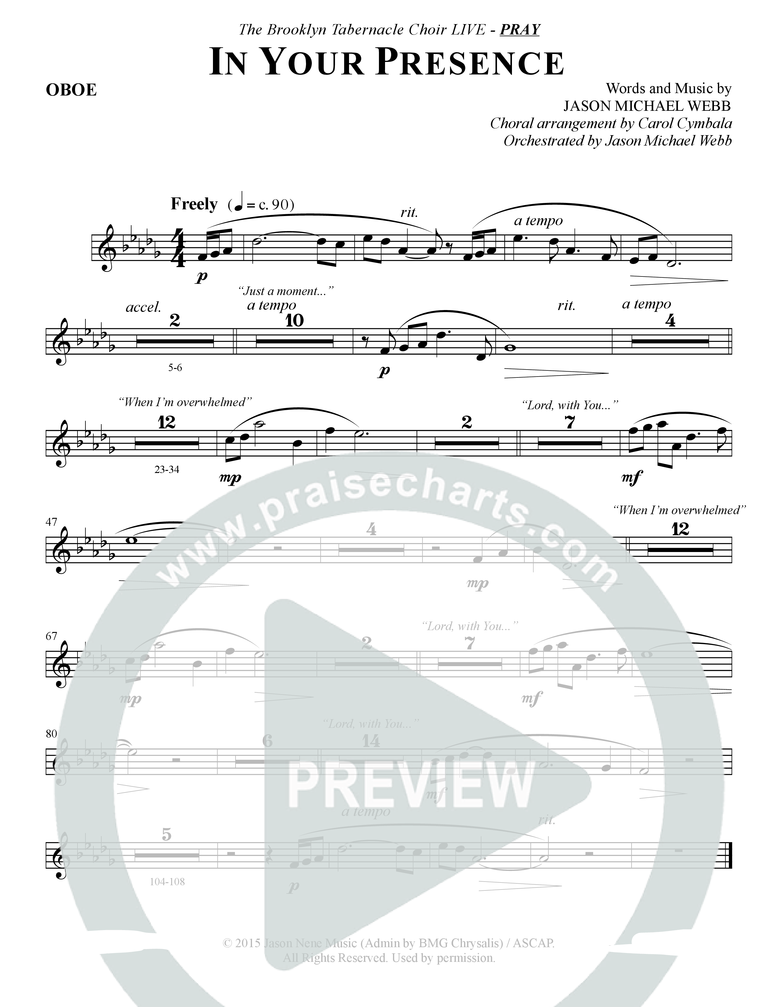 In Your Presence (Choral Anthem SATB) Oboe (The Brooklyn Tabernacle Choir / Arr. Carol Cymbala / Orch. Jason Michael Webb)