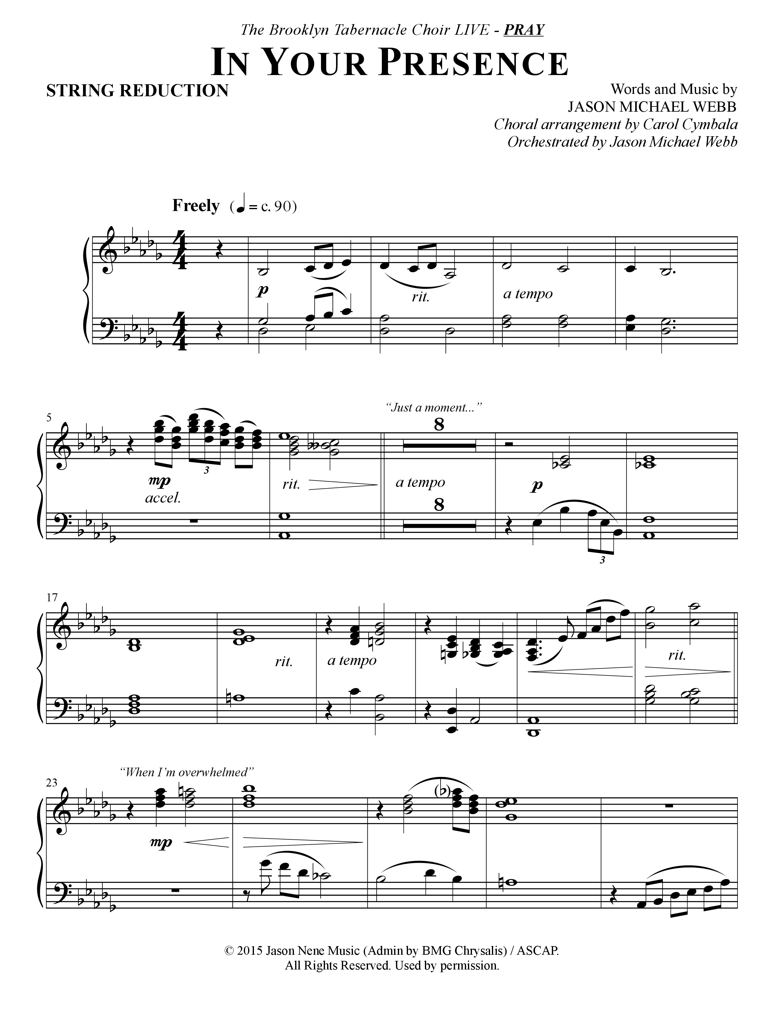 In Your Presence (Choral Anthem SATB) String Reduction (The Brooklyn Tabernacle Choir / Arr. Carol Cymbala / Orch. Jason Michael Webb)
