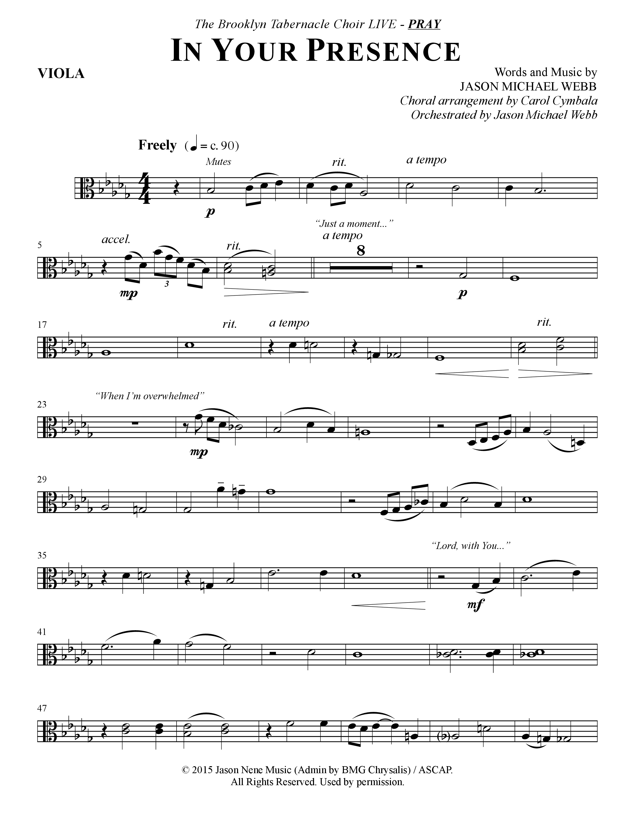 In Your Presence (Choral Anthem SATB) Viola (The Brooklyn Tabernacle Choir / Arr. Carol Cymbala / Orch. Jason Michael Webb)