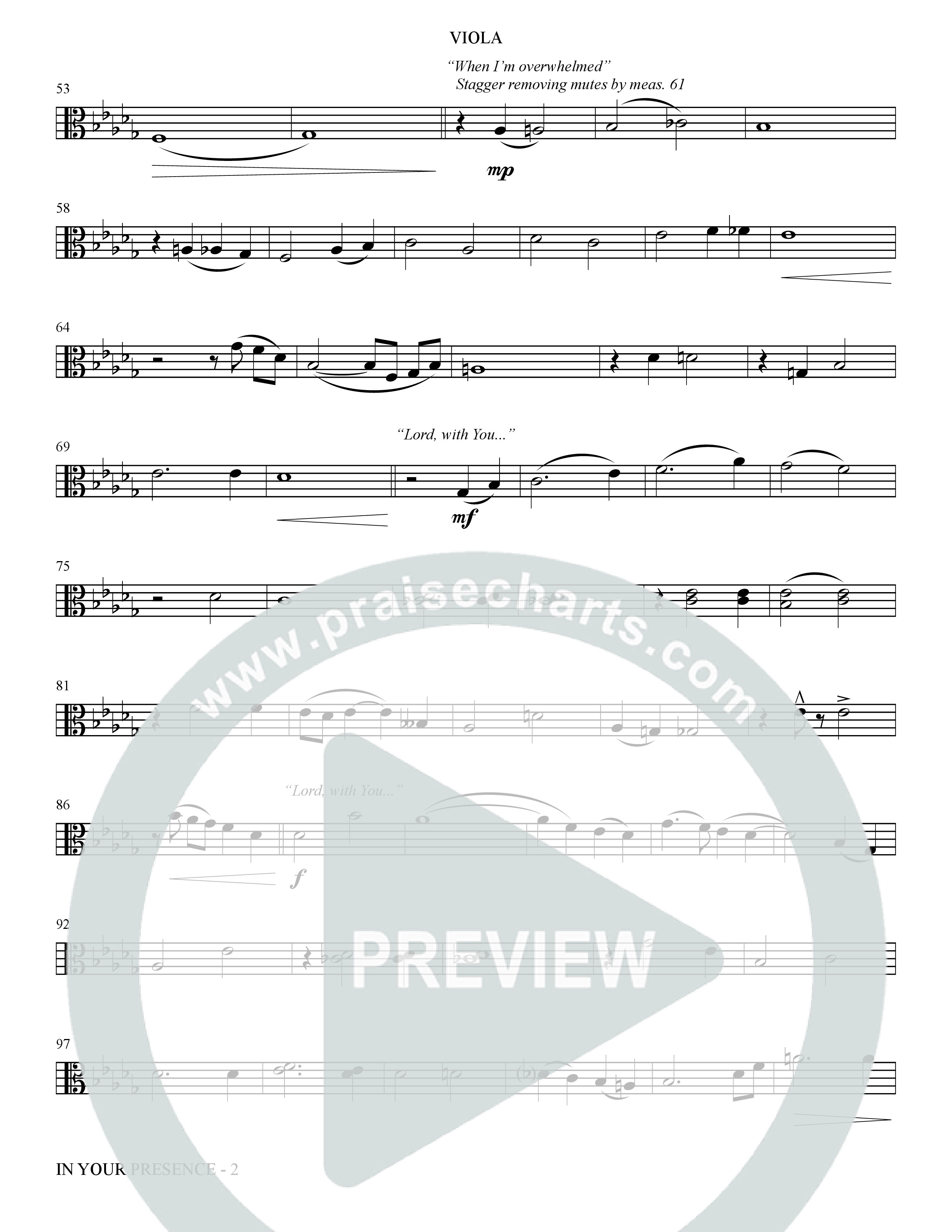 In Your Presence (Choral Anthem SATB) Viola (The Brooklyn Tabernacle Choir / Arr. Carol Cymbala / Orch. Jason Michael Webb)