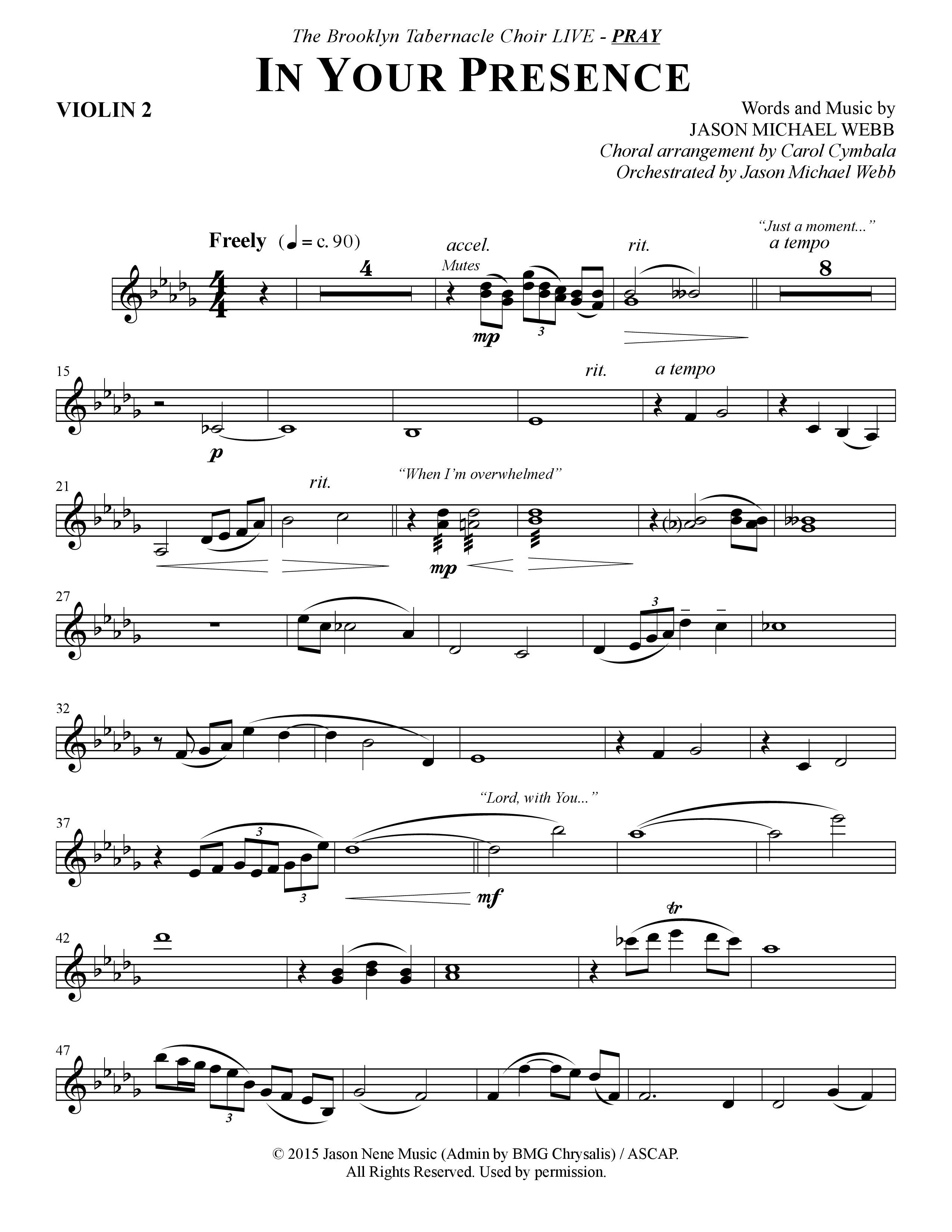 In Your Presence (Choral Anthem SATB) Violin 2 (The Brooklyn Tabernacle Choir / Arr. Carol Cymbala / Orch. Jason Michael Webb)