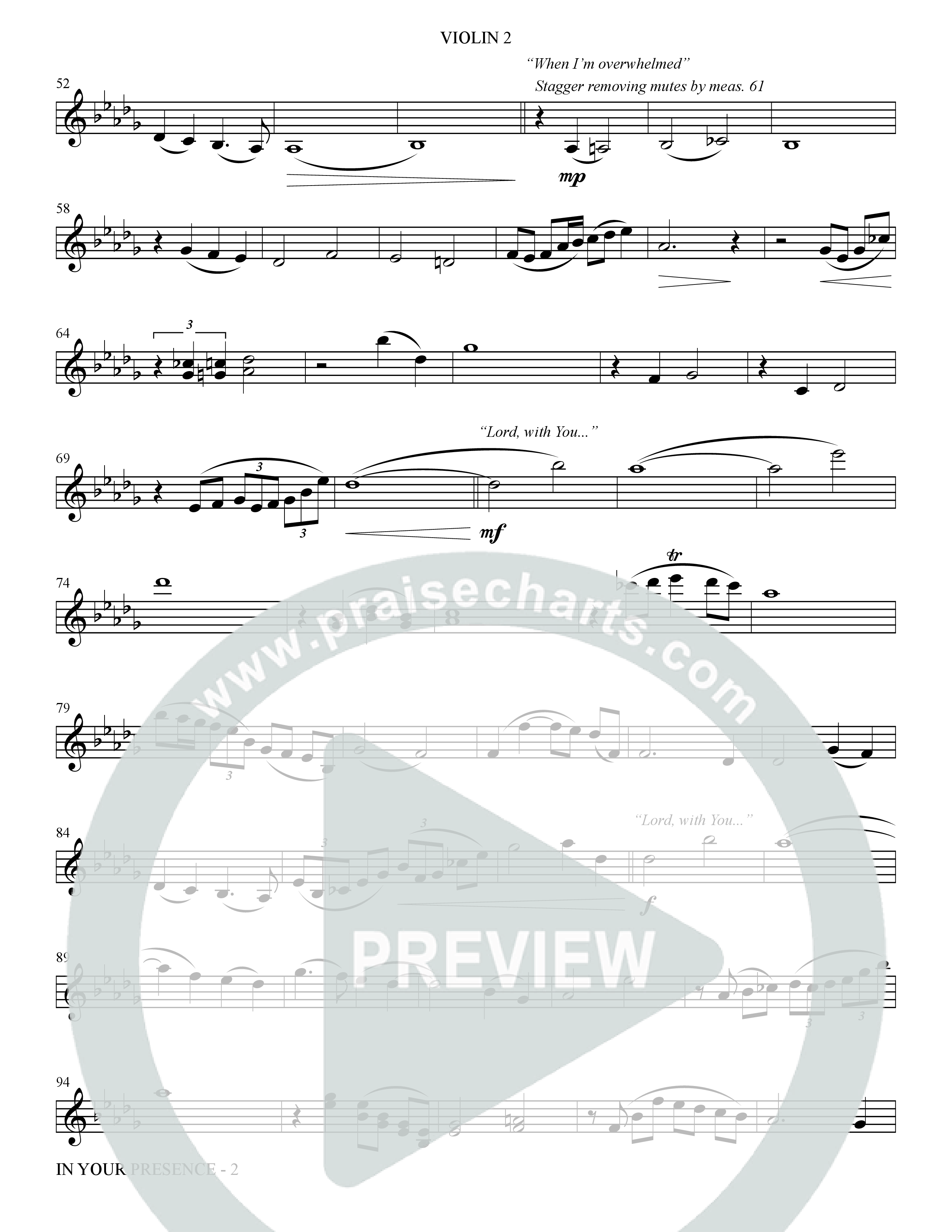 In Your Presence (Choral Anthem SATB) Violin 2 (The Brooklyn Tabernacle Choir / Arr. Carol Cymbala / Orch. Jason Michael Webb)