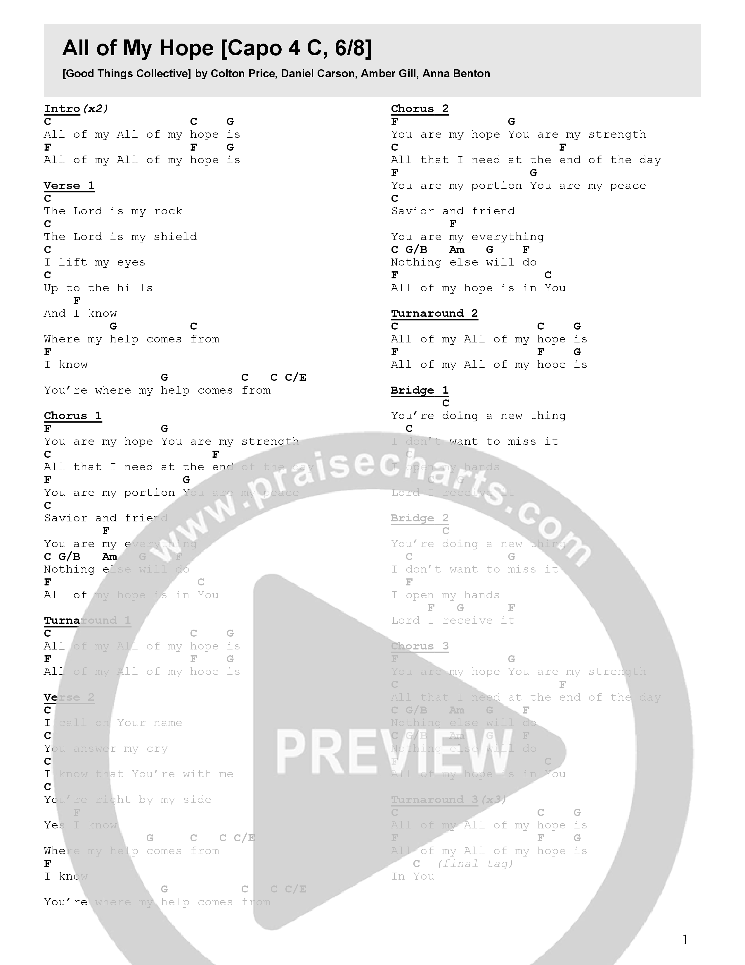 All Of My Hope Chord Chart (Chris McClarney / Jen Holm / Good Things Collective)