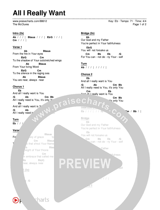 All I Really Want Chords & Lyrics (The McClures)