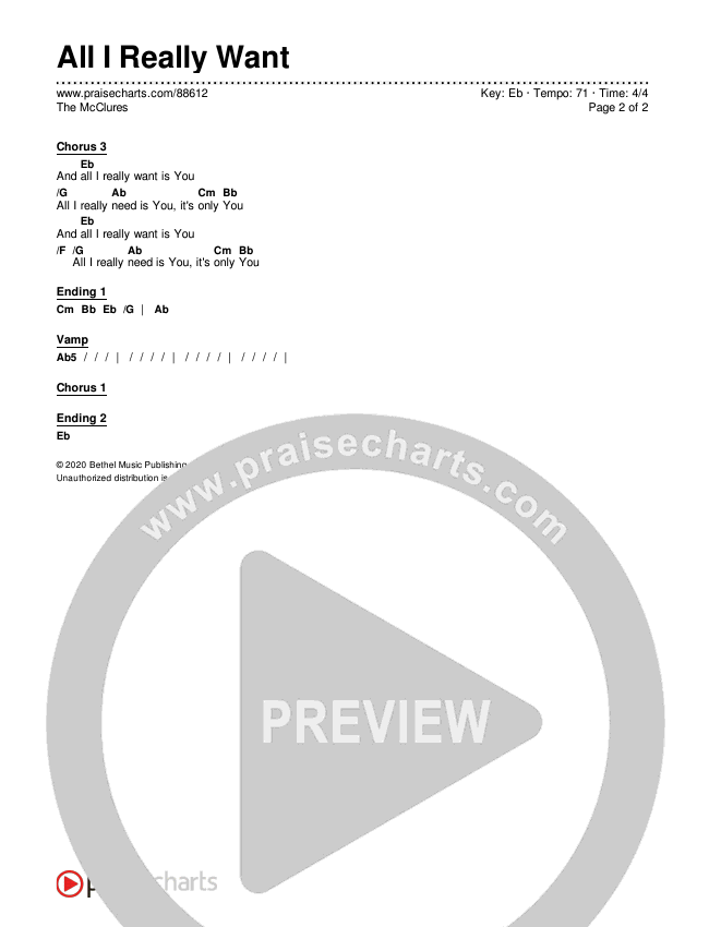 All I Really Want Chords & Lyrics (The McClures)