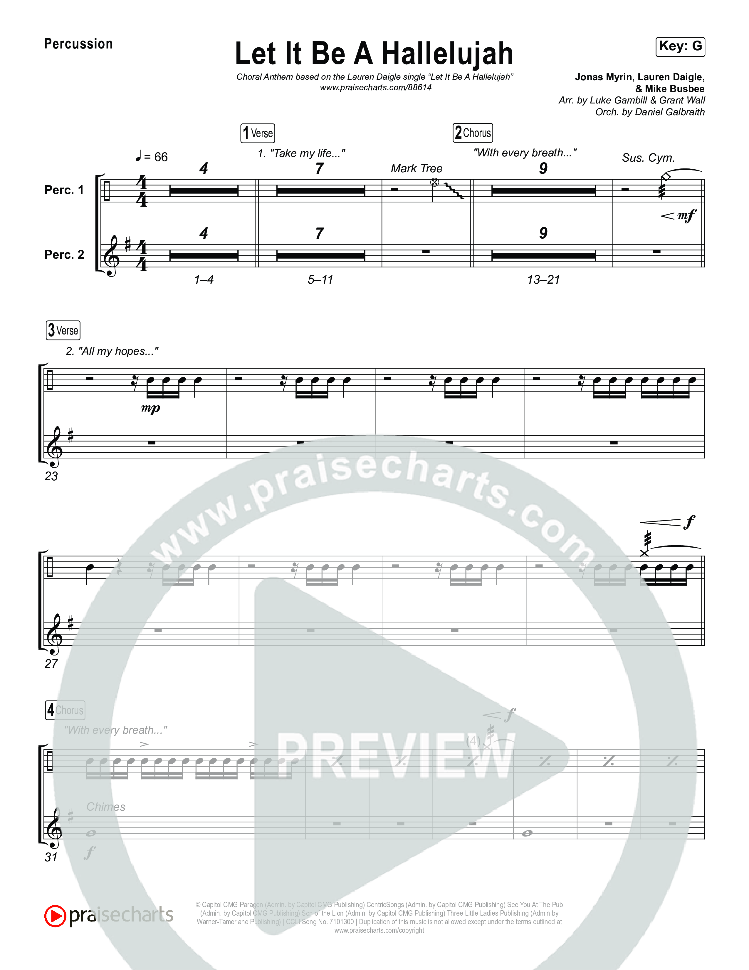 Let It Be A Hallelujah (Choral Anthem SATB) Percussion (Lauren Daigle)