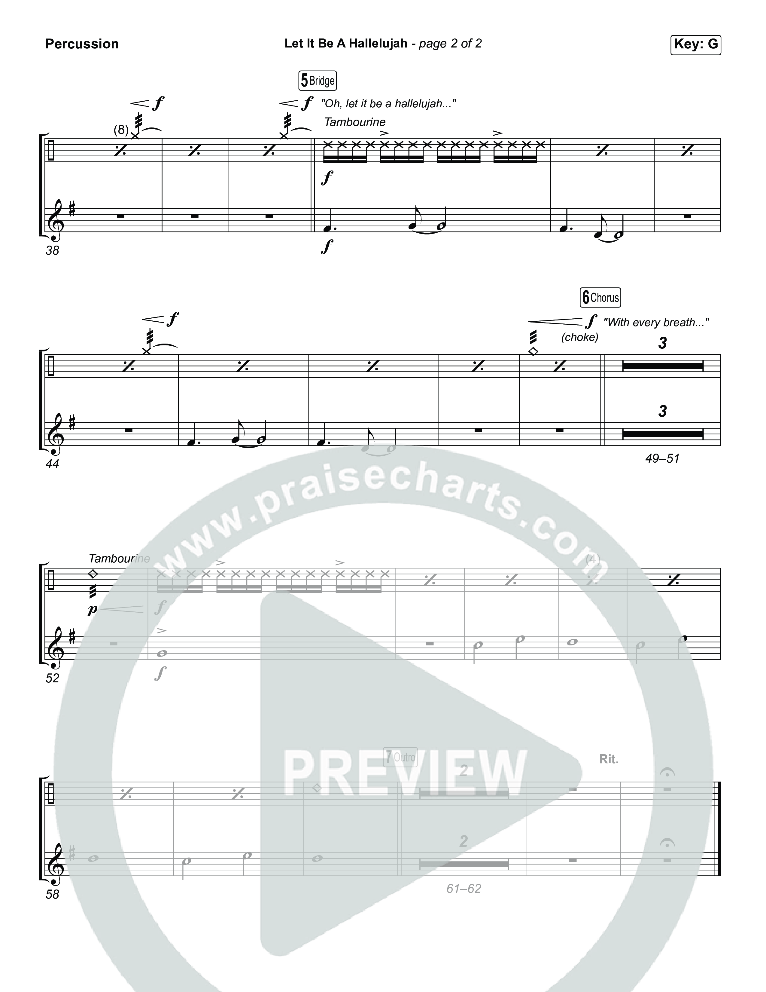 Let It Be A Hallelujah (Choral Anthem SATB) Percussion (Lauren Daigle)
