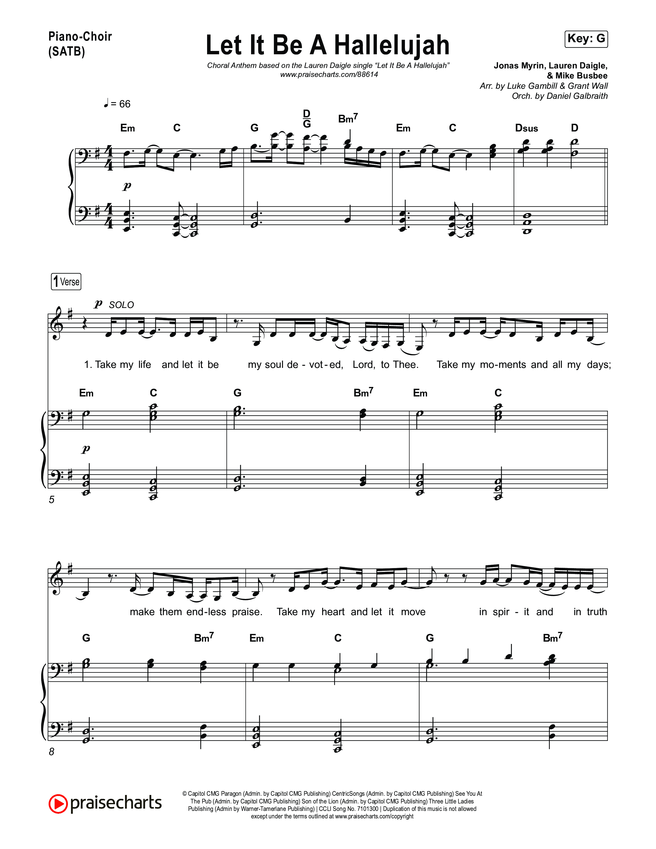 Let It Be A Hallelujah (Choral Anthem SATB) Piano/Vocal (SATB) (Lauren Daigle)