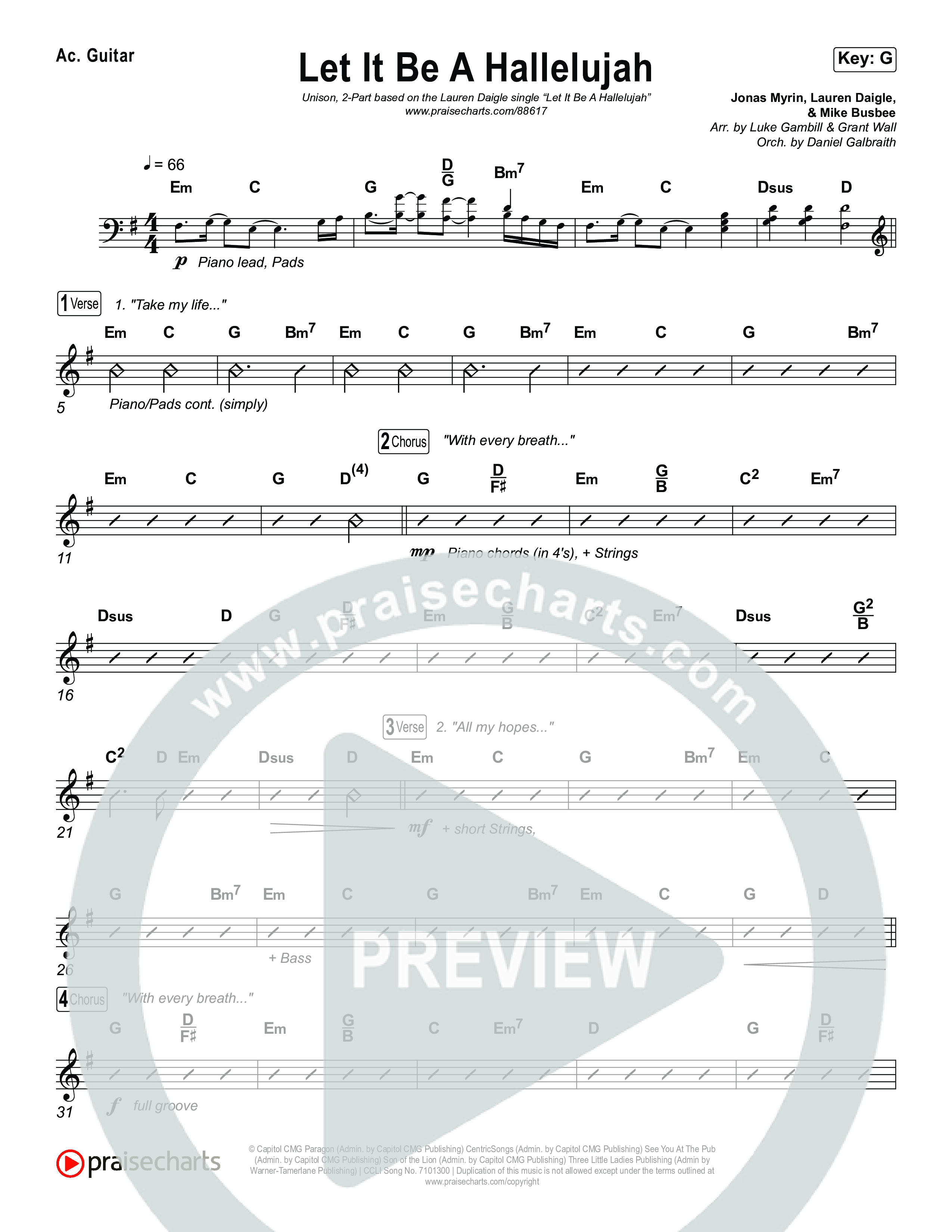 Let It Be A Hallelujah (Unison/2-Part) Acoustic Guitar (Lauren Daigle / Arr. Luke Gambill)