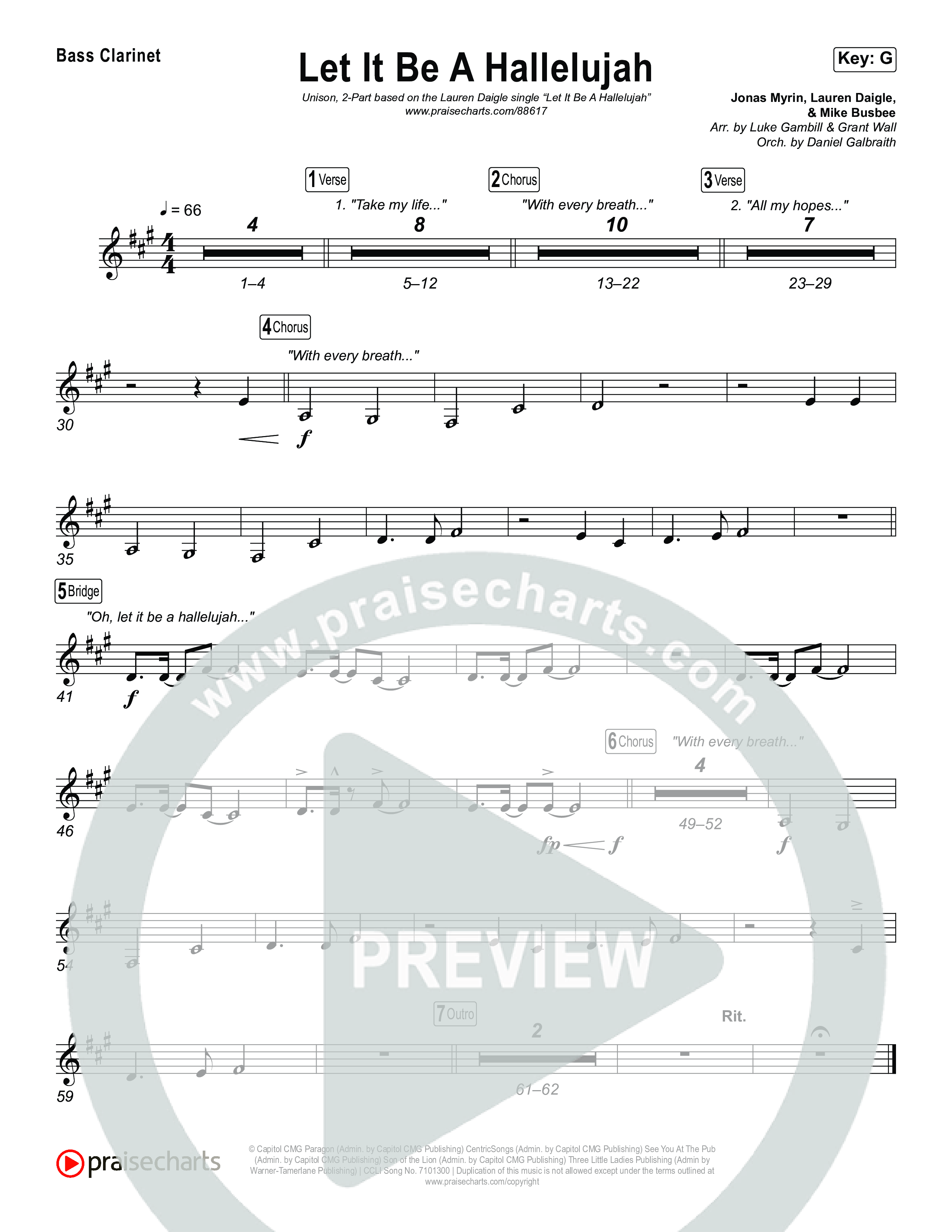 Let It Be A Hallelujah (Unison/2-Part) Bass Clarinet (Lauren Daigle / Arr. Luke Gambill)