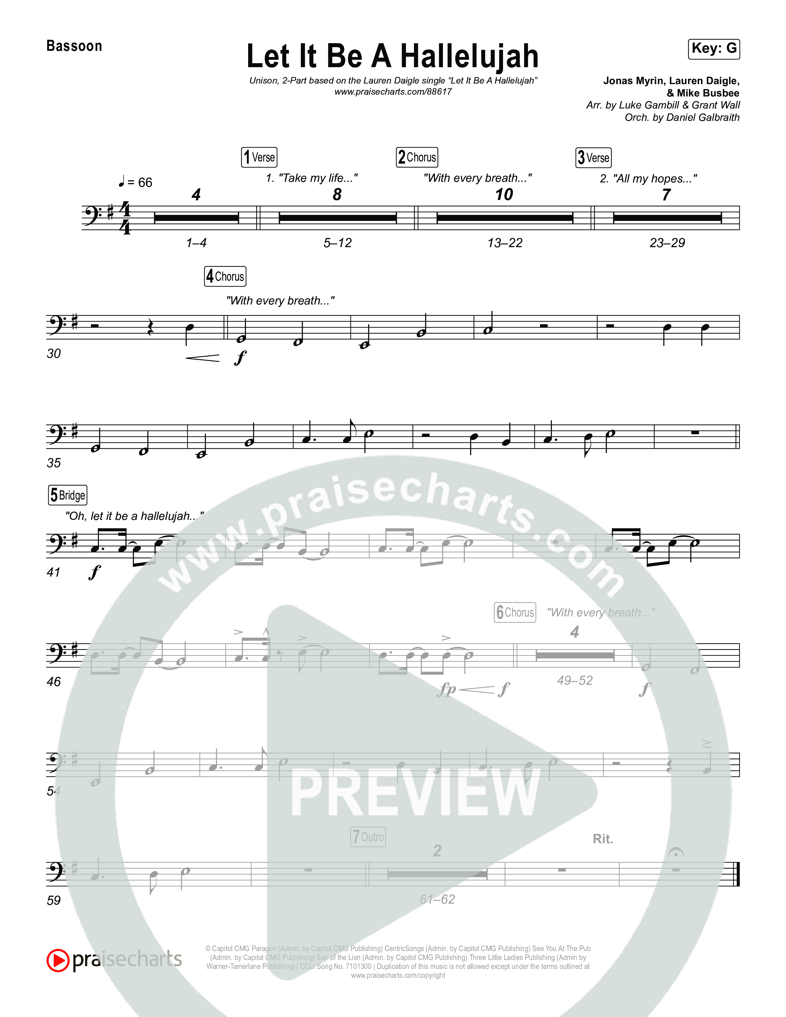 Let It Be A Hallelujah (Unison/2-Part) Bassoon (Lauren Daigle / Arr. Luke Gambill)