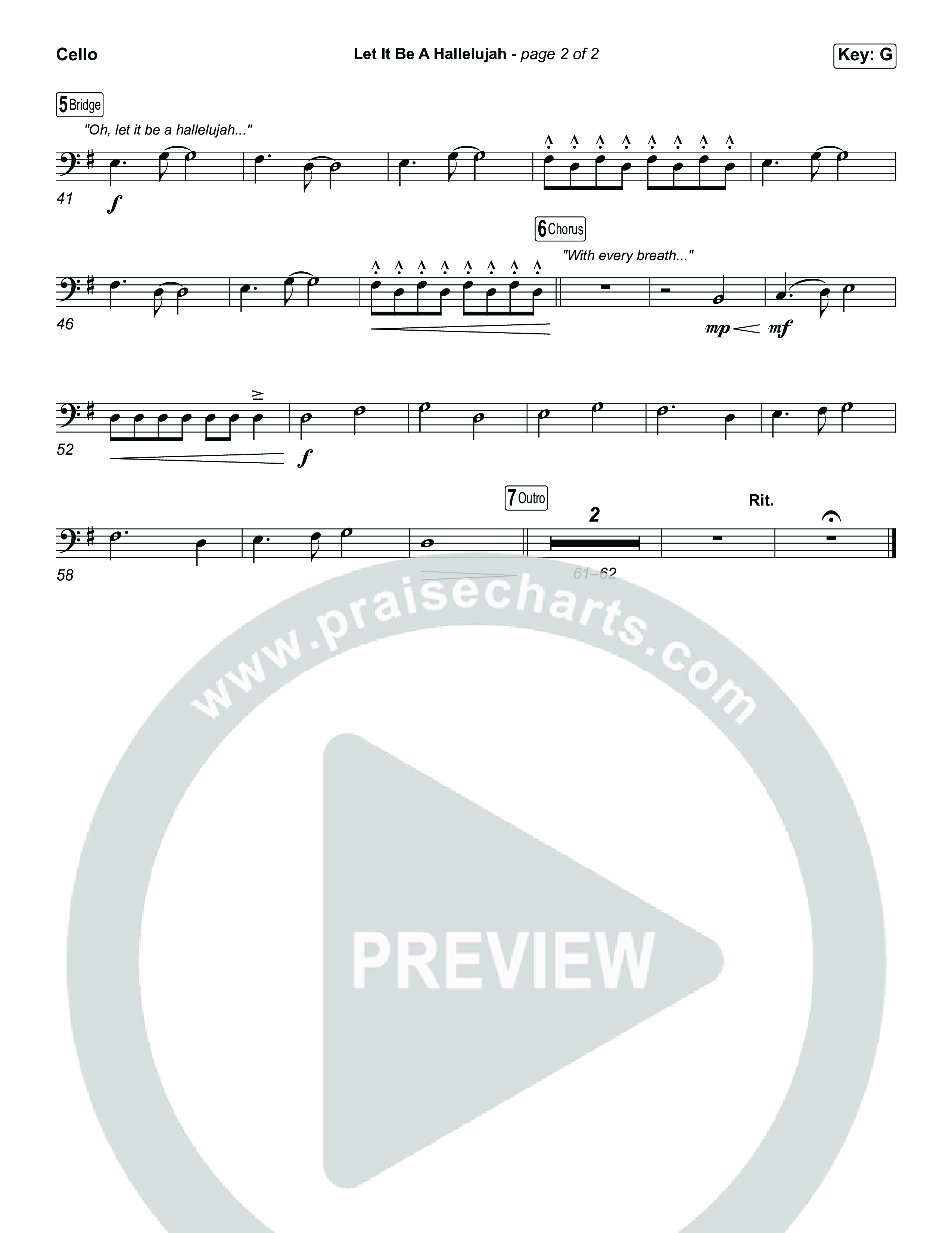 Let It Be A Hallelujah (Unison/2-Part) Cello (Lauren Daigle / Arr. Luke Gambill)