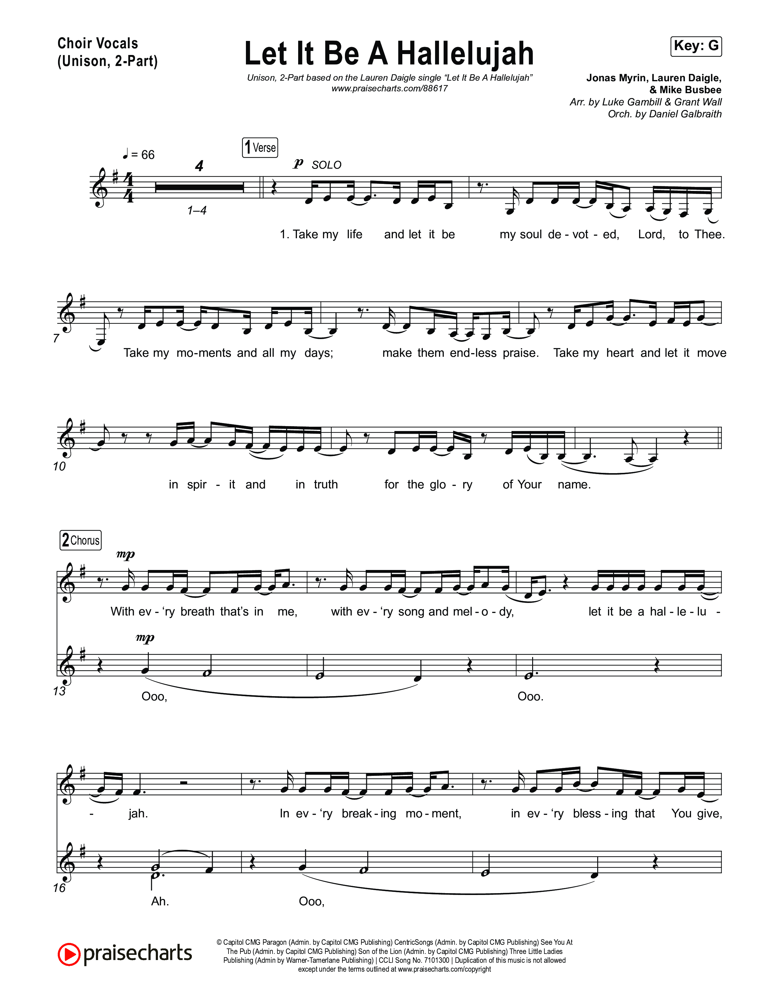 Let It Be A Hallelujah (Unison/2-Part) Choir Vocals (Uni/2-Part) (Lauren Daigle / Arr. Luke Gambill)