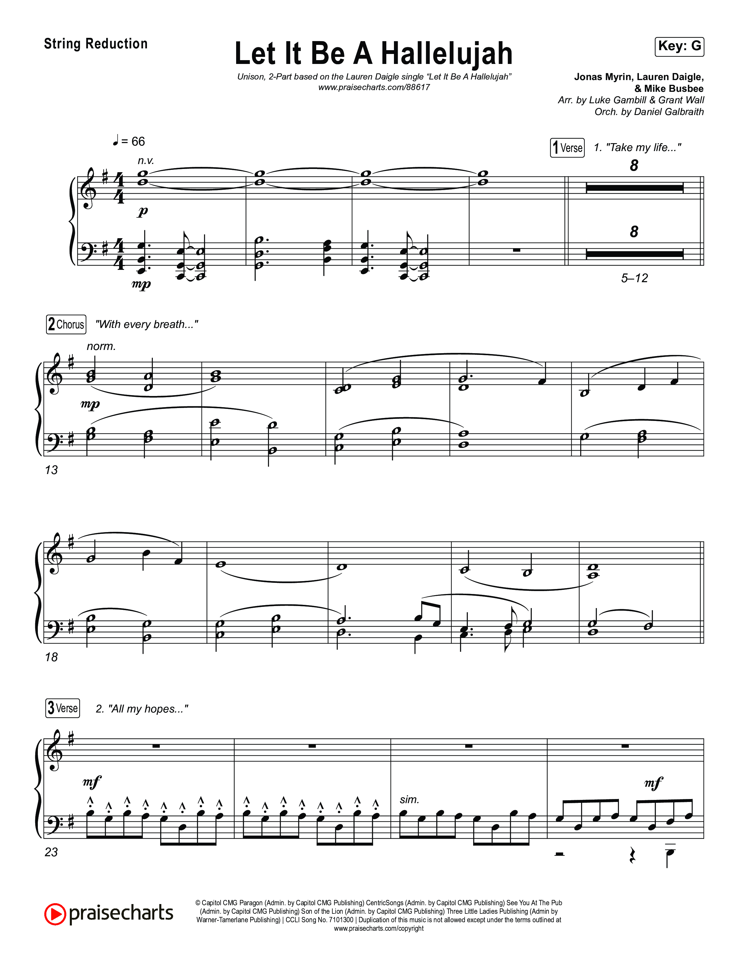 Let It Be A Hallelujah (Unison/2-Part) String Reduction (Lauren Daigle / Arr. Luke Gambill)