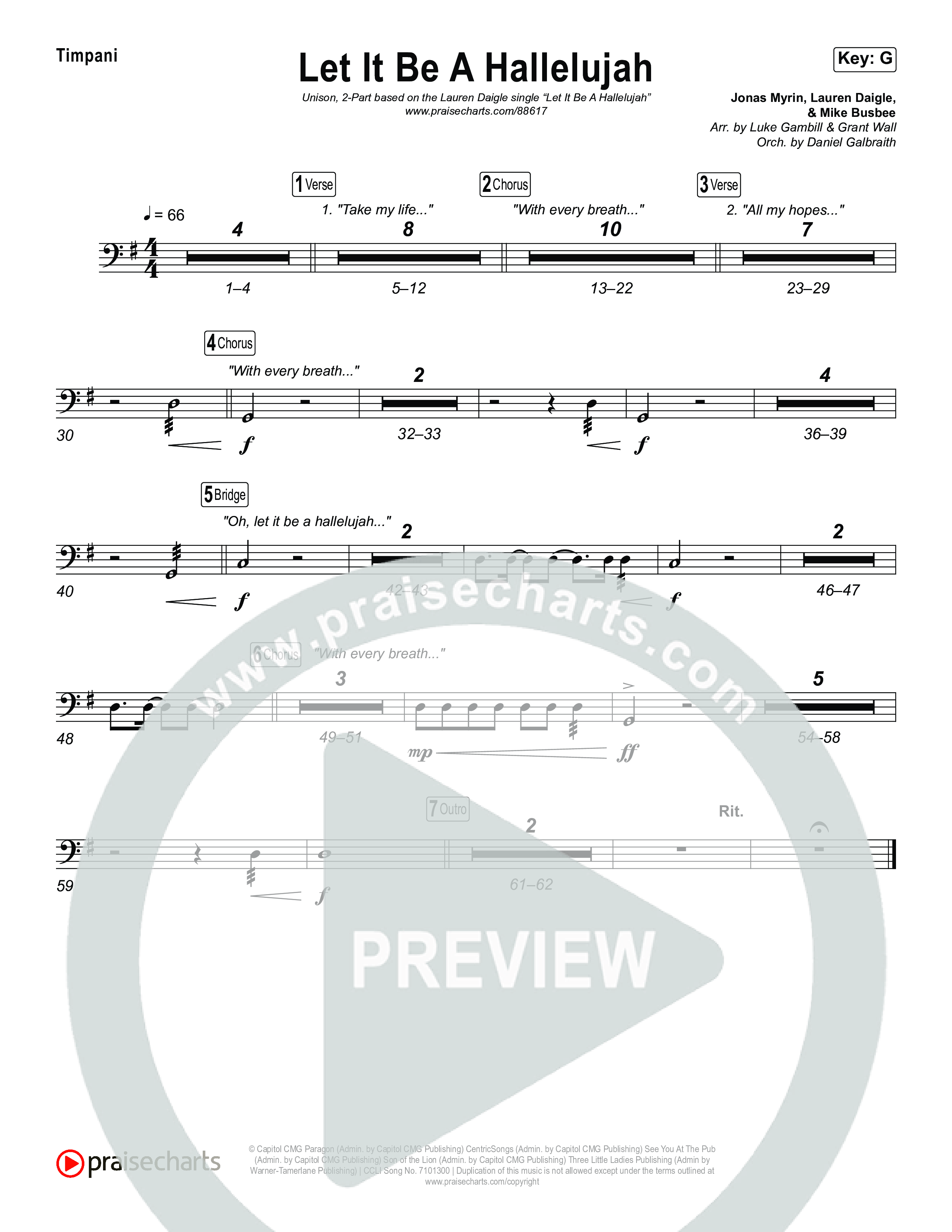 Let It Be A Hallelujah (Unison/2-Part) Timpani (Lauren Daigle / Arr. Luke Gambill)