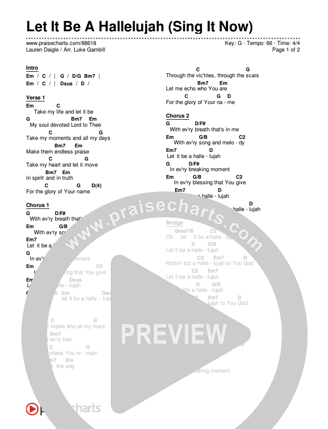 Let It Be A Hallelujah (Sing It Now) Chords & Lyrics (Lauren Daigle / Arr. Luke Gambill)