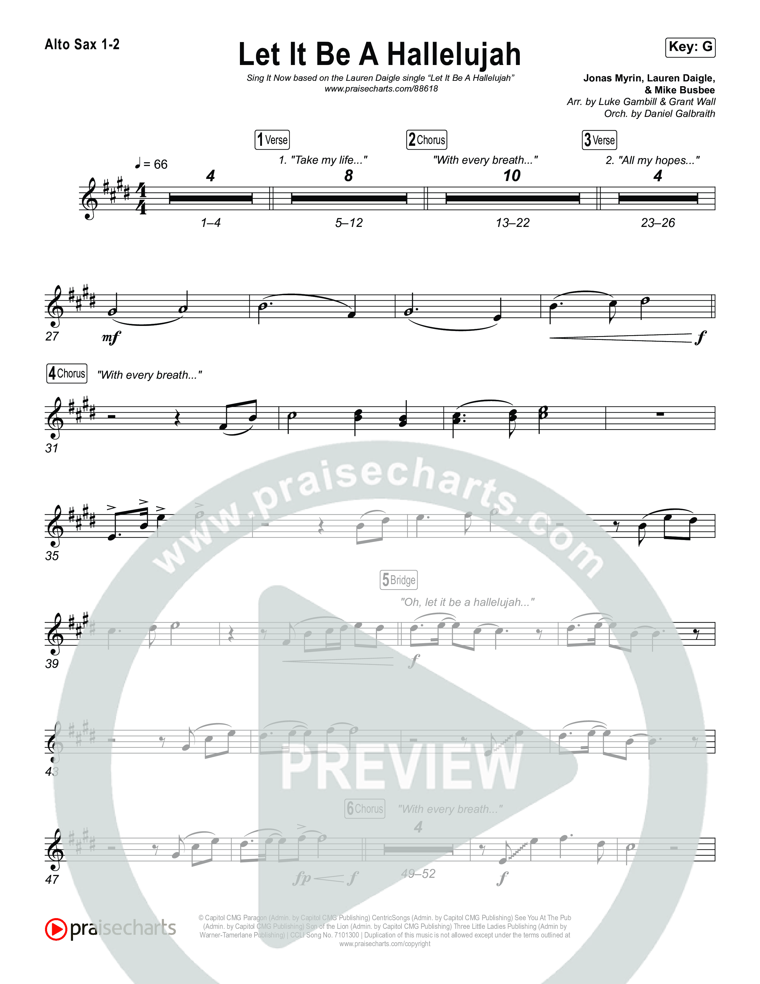 Let It Be A Hallelujah (Sing It Now) Alto Sax 1/2 (Lauren Daigle / Arr. Luke Gambill)