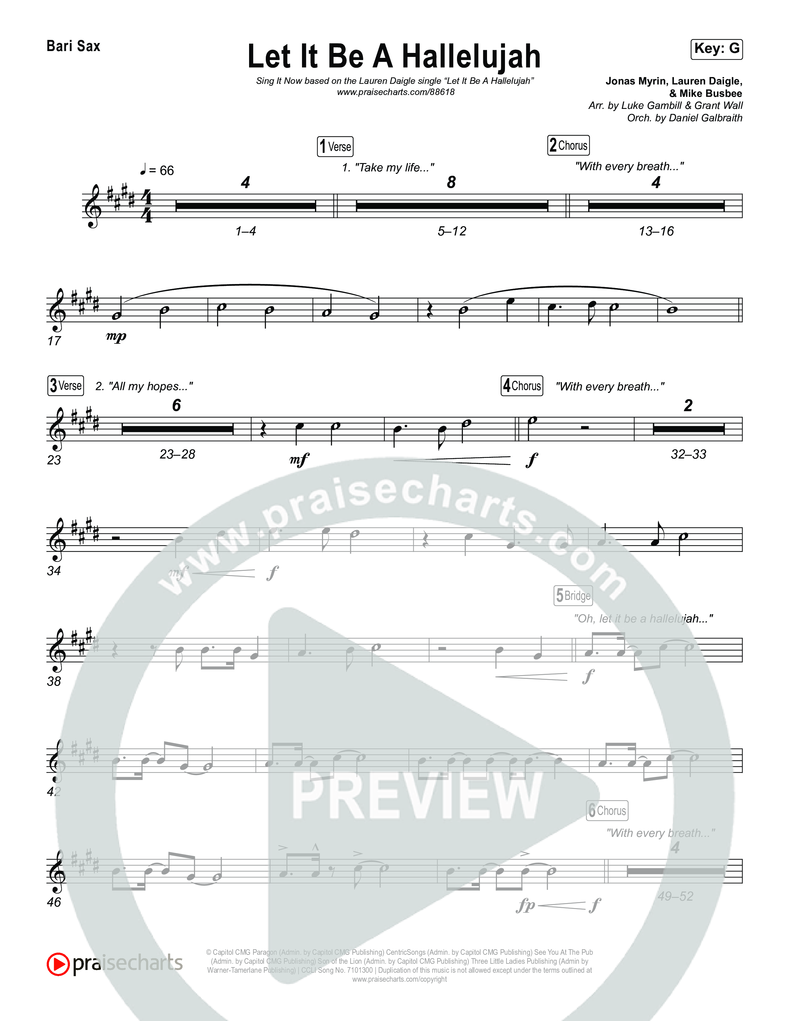 Let It Be A Hallelujah (Sing It Now) Bari Sax (Lauren Daigle / Arr. Luke Gambill)