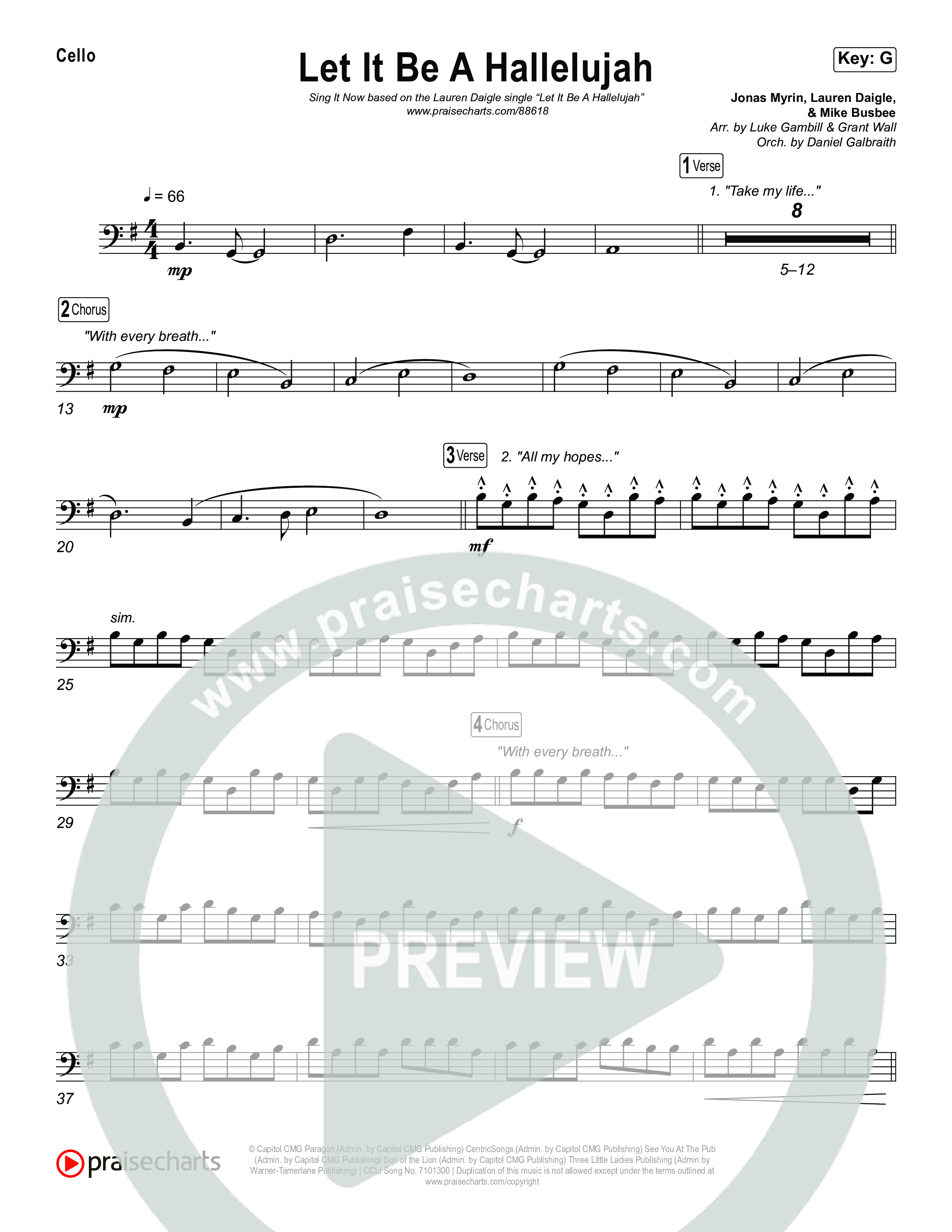 Let It Be A Hallelujah (Sing It Now) Cello (Lauren Daigle / Arr. Luke Gambill)