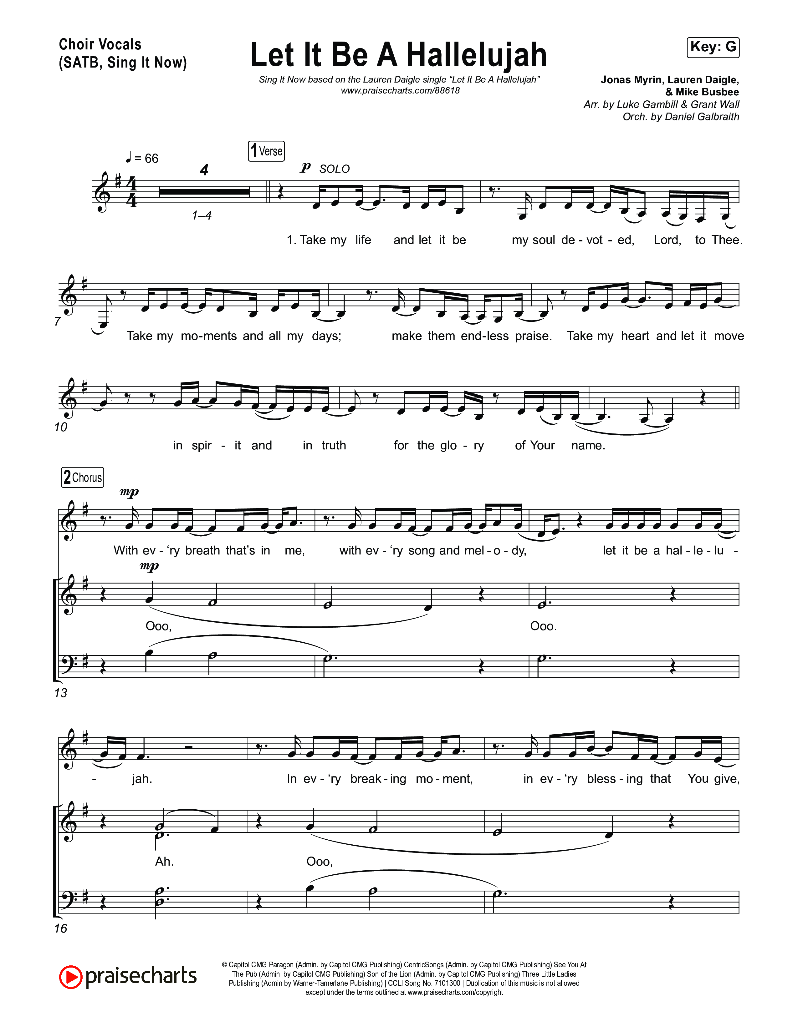 Let It Be A Hallelujah (Sing It Now) Choir Sheet (SATB) (Lauren Daigle / Arr. Luke Gambill)