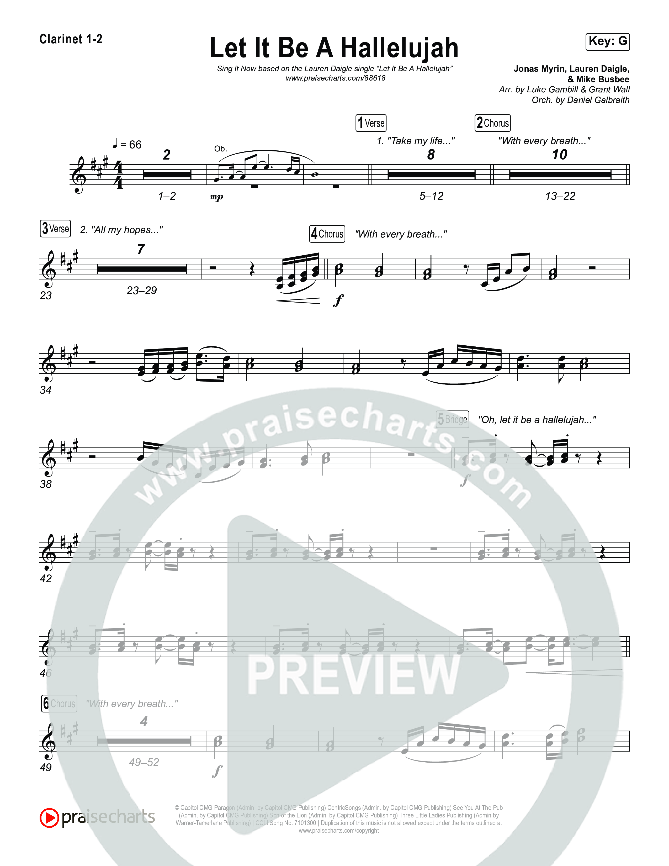 Let It Be A Hallelujah (Sing It Now) Clarinet 1/2 (Lauren Daigle / Arr. Luke Gambill)