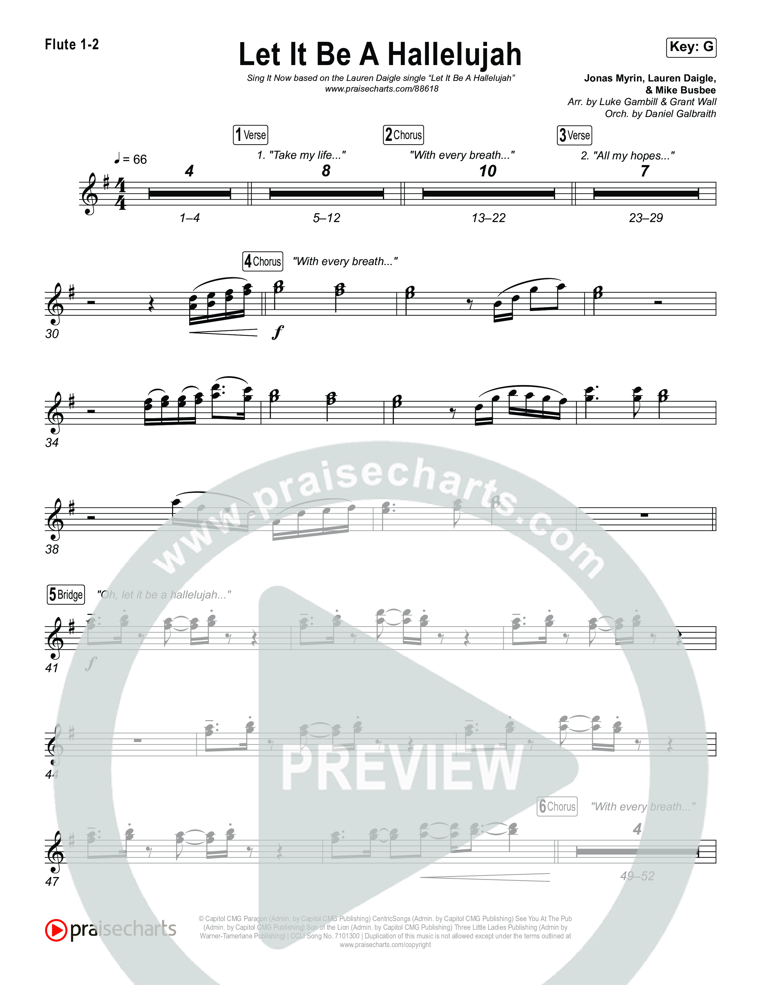 Let It Be A Hallelujah (Sing It Now) Flute 1/2 (Lauren Daigle / Arr. Luke Gambill)