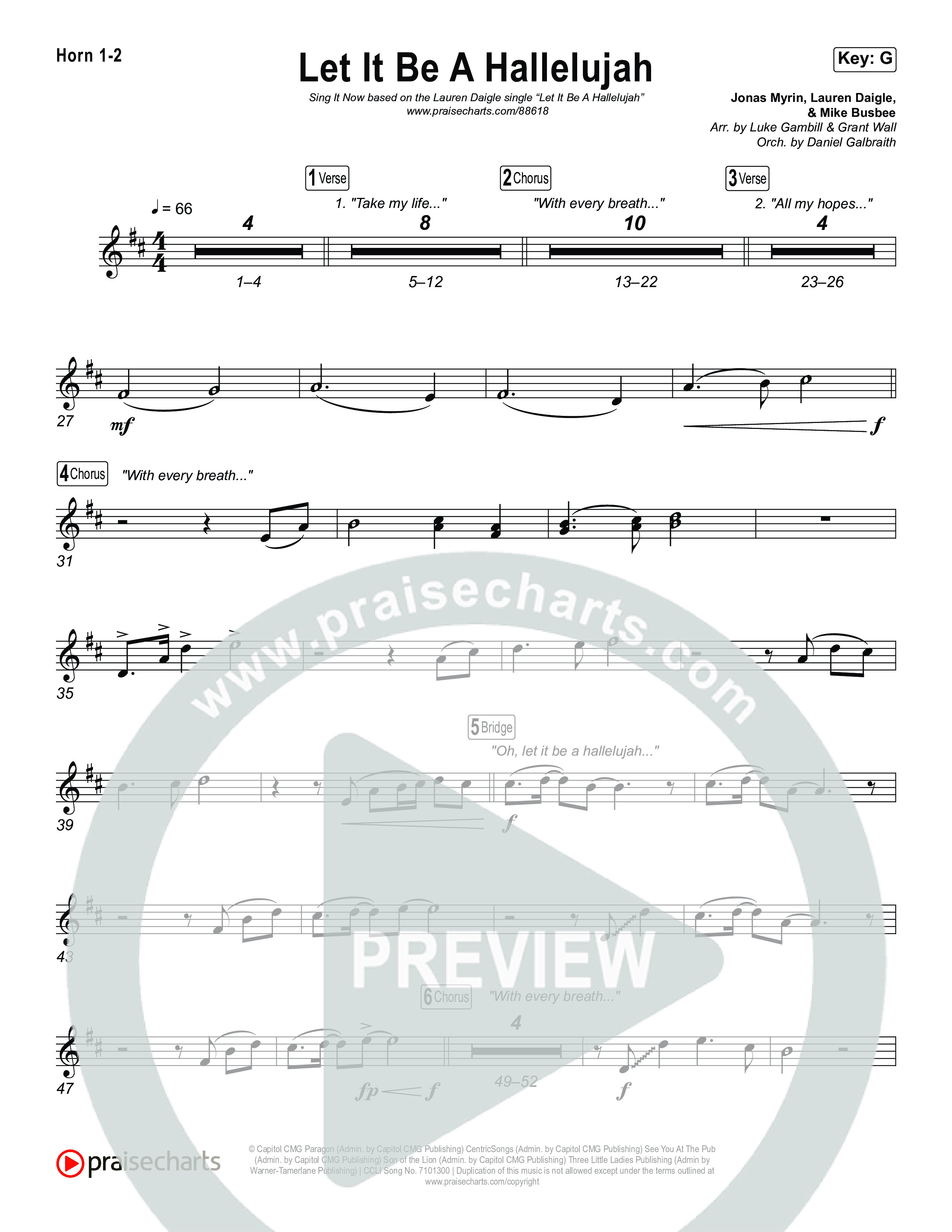 Let It Be A Hallelujah (Sing It Now) French Horn 1/2 (Lauren Daigle / Arr. Luke Gambill)