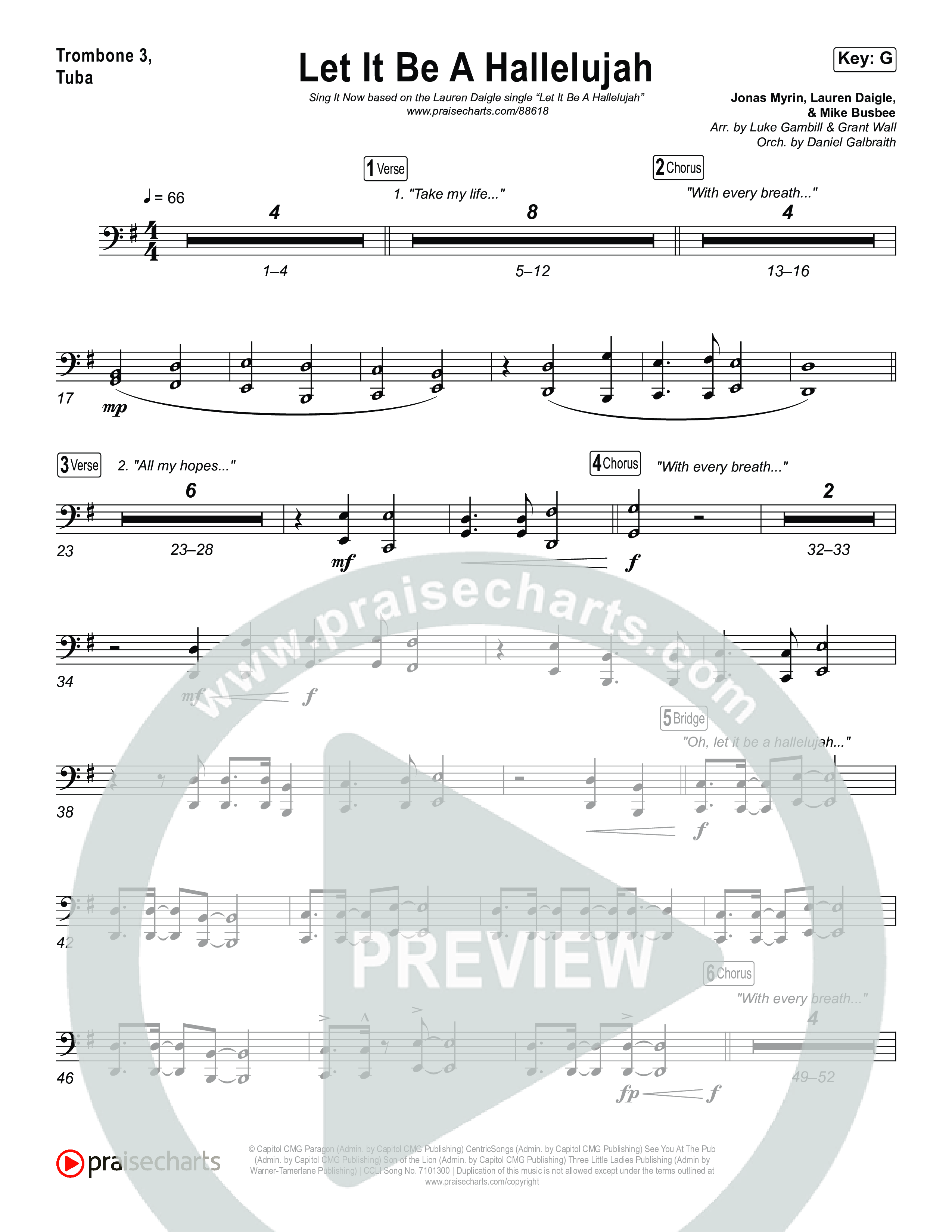 Let It Be A Hallelujah (Sing It Now) Trombone 3/Tuba (Lauren Daigle / Arr. Luke Gambill)