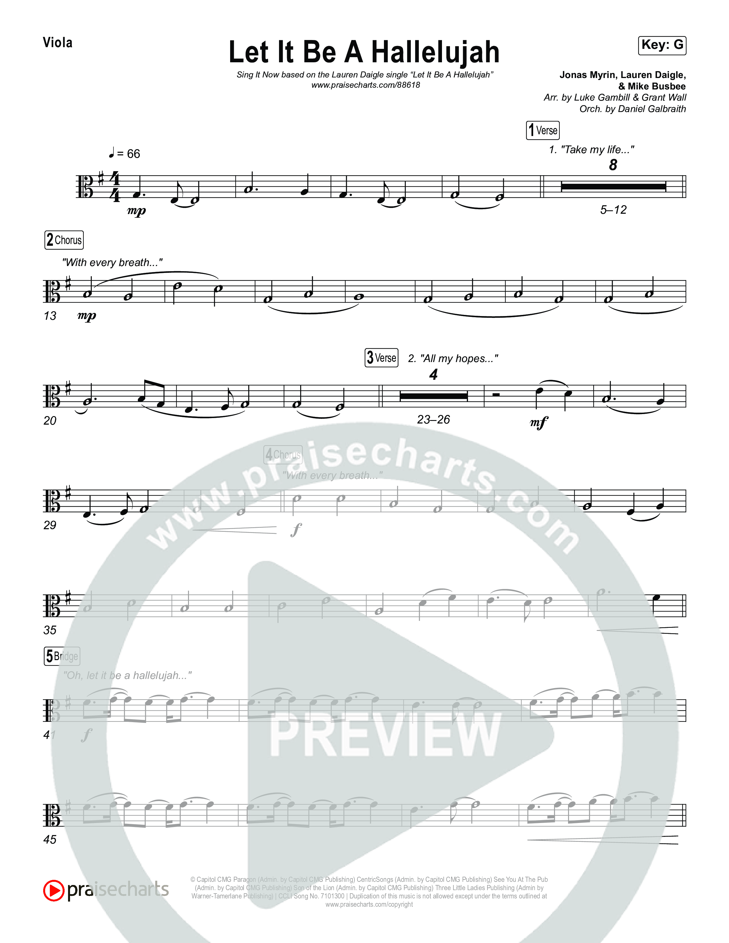 Let It Be A Hallelujah (Sing It Now) Viola (Lauren Daigle / Arr. Luke Gambill)