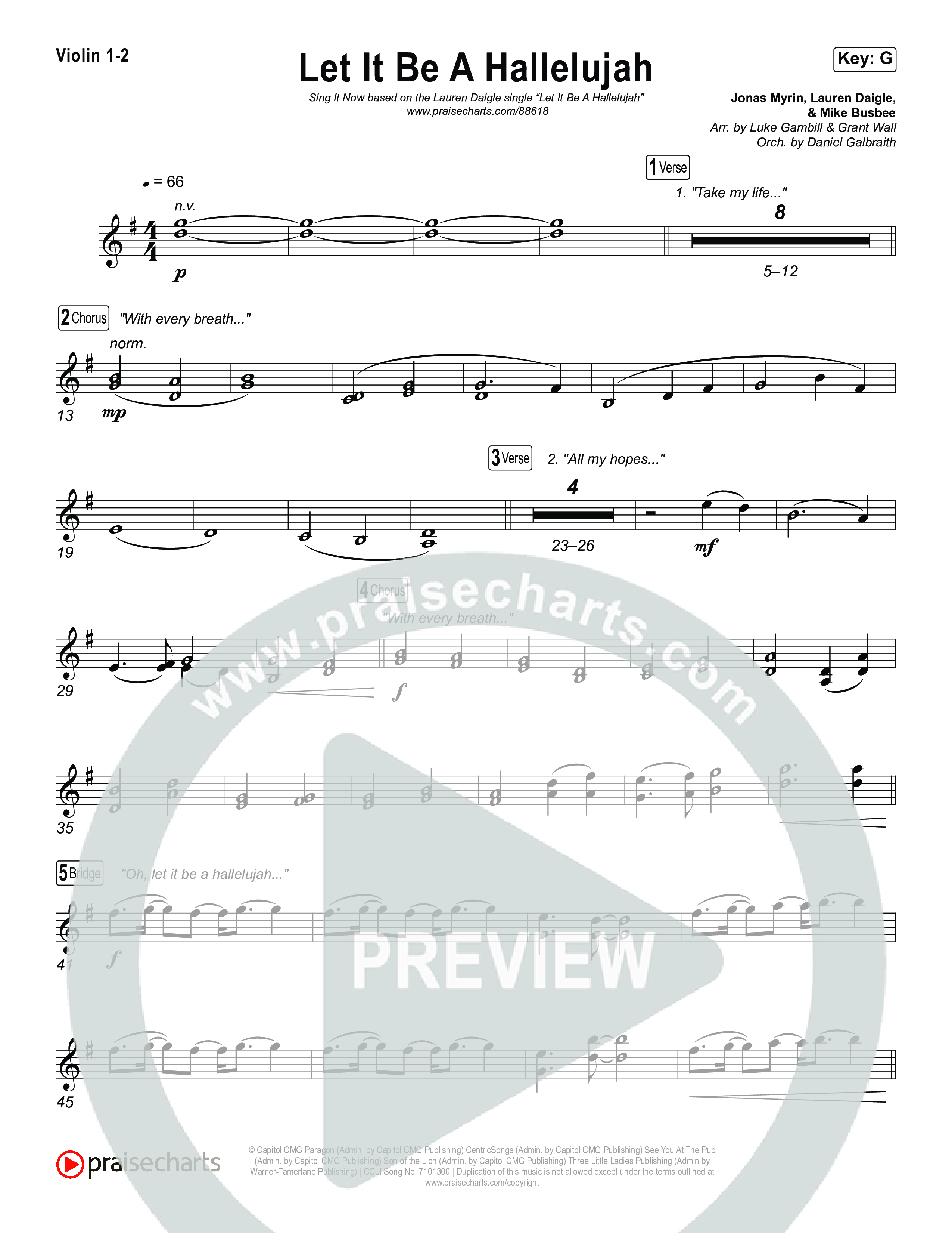 Let It Be A Hallelujah (Sing It Now) Violin 1/2 (Lauren Daigle / Arr. Luke Gambill)