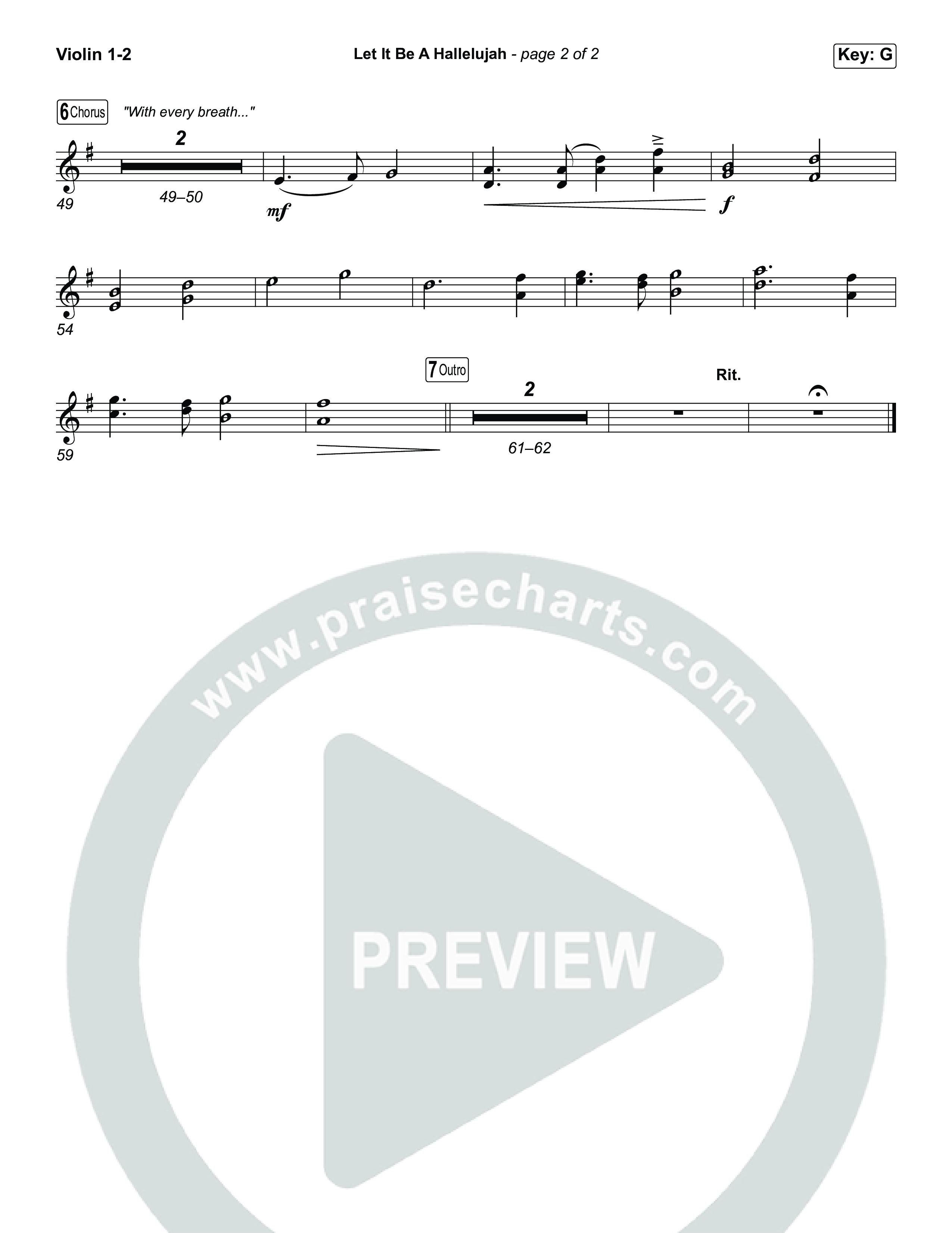 Let It Be A Hallelujah (Sing It Now) Violin 1/2 (Lauren Daigle / Arr. Luke Gambill)